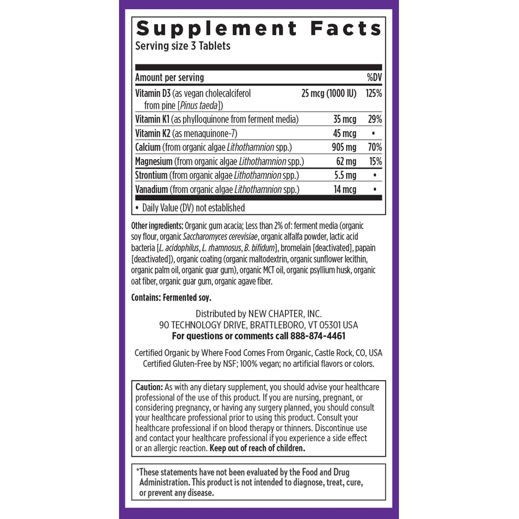 New Chapter Calcium Supplement - Bone Strength Plant-Based USDA Organic Calcium with Magnesium, Vitamin D3+K2, for Bone Health & Joint Mobility, Heart Support