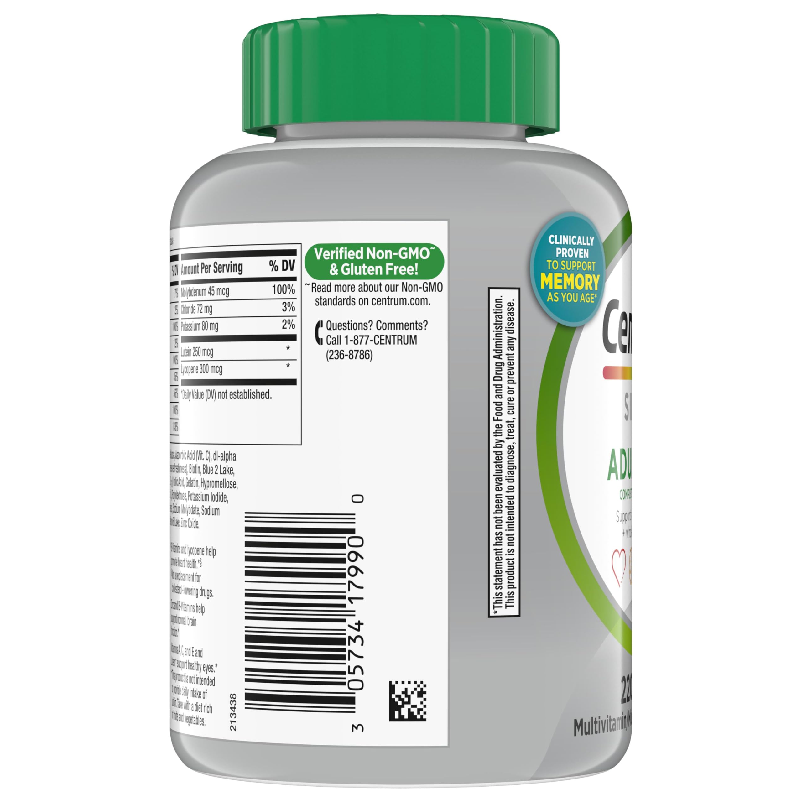 Centrum Silver Multivitamin for Adults 50 Plus, Multivitamin/Multimineral Supplement, Vitamin D3, B Vitamins, Gluten Free, Non-GMO Ingredients