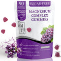 Package of sugar-free magnesium complex gummies with grape flavor on a white background