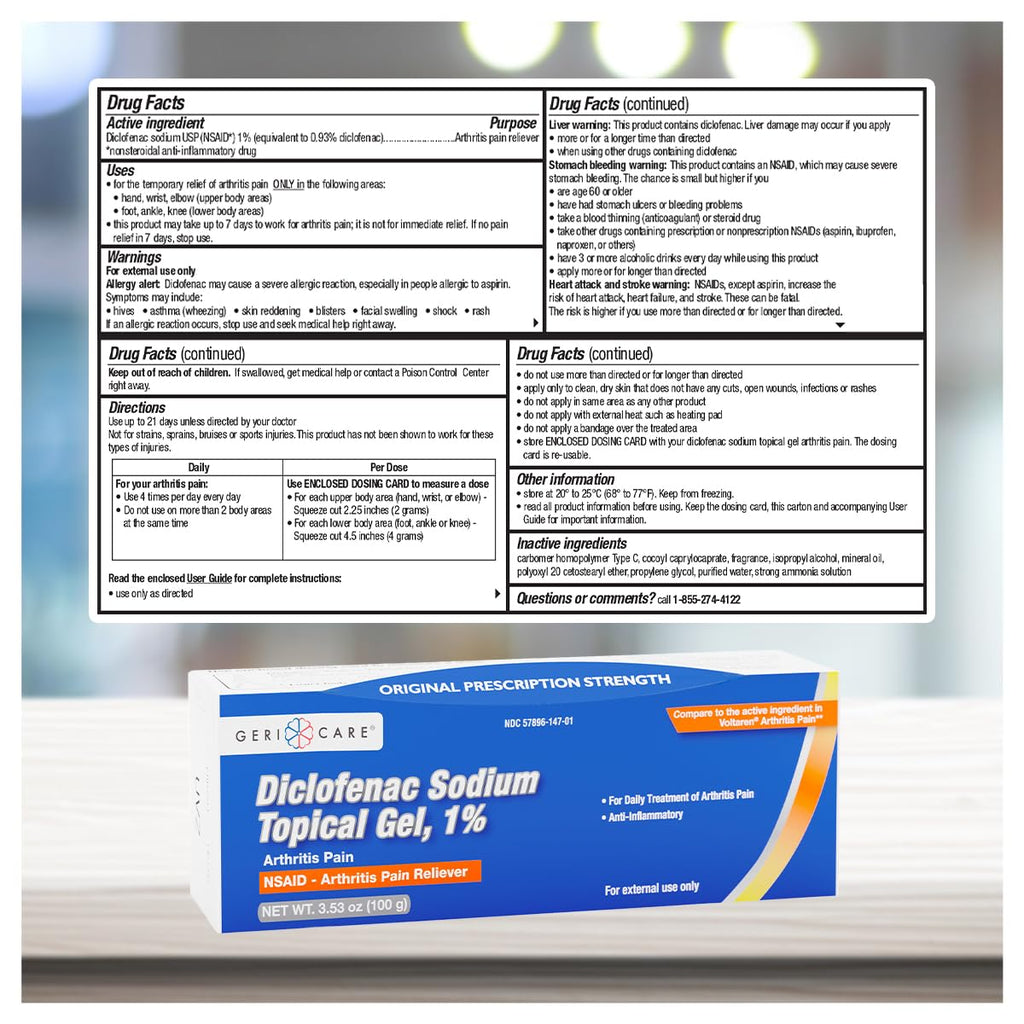 Topical Arthritis Pain Relief Gel Diclofenac Sodium 1% (NSAID) by GeriCare- Hand Wrist Elbow Foot Ankle Knee Extra-Strength Arthritis Pain Reliever- Anti-inflammatory Arthritis Pain Treatment- 3.53oz GeriCareBuy Supplements Australia