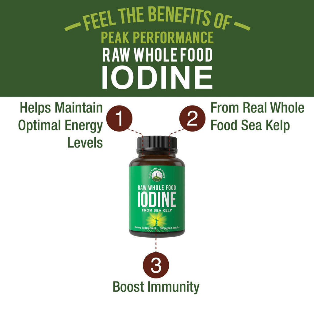 Raw Whole Food Iodine Supplement from Organic Kelp (Ascophyllum Nodosum) by Peak Performance. Potassium Iodide Support Tablets. for Metabolism, Energy, and Immune. 60 Vegan Capsules, Pills. Peak PerformanceBuy Supplements Australia