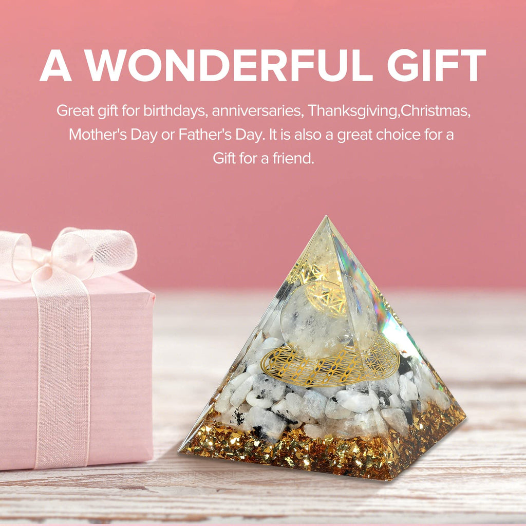 Hopeseed Orgone Pyramid for Positive Energy, Orgonite Rainbow Moonstone&White Crystal HopeseedBuy Supplements Australia