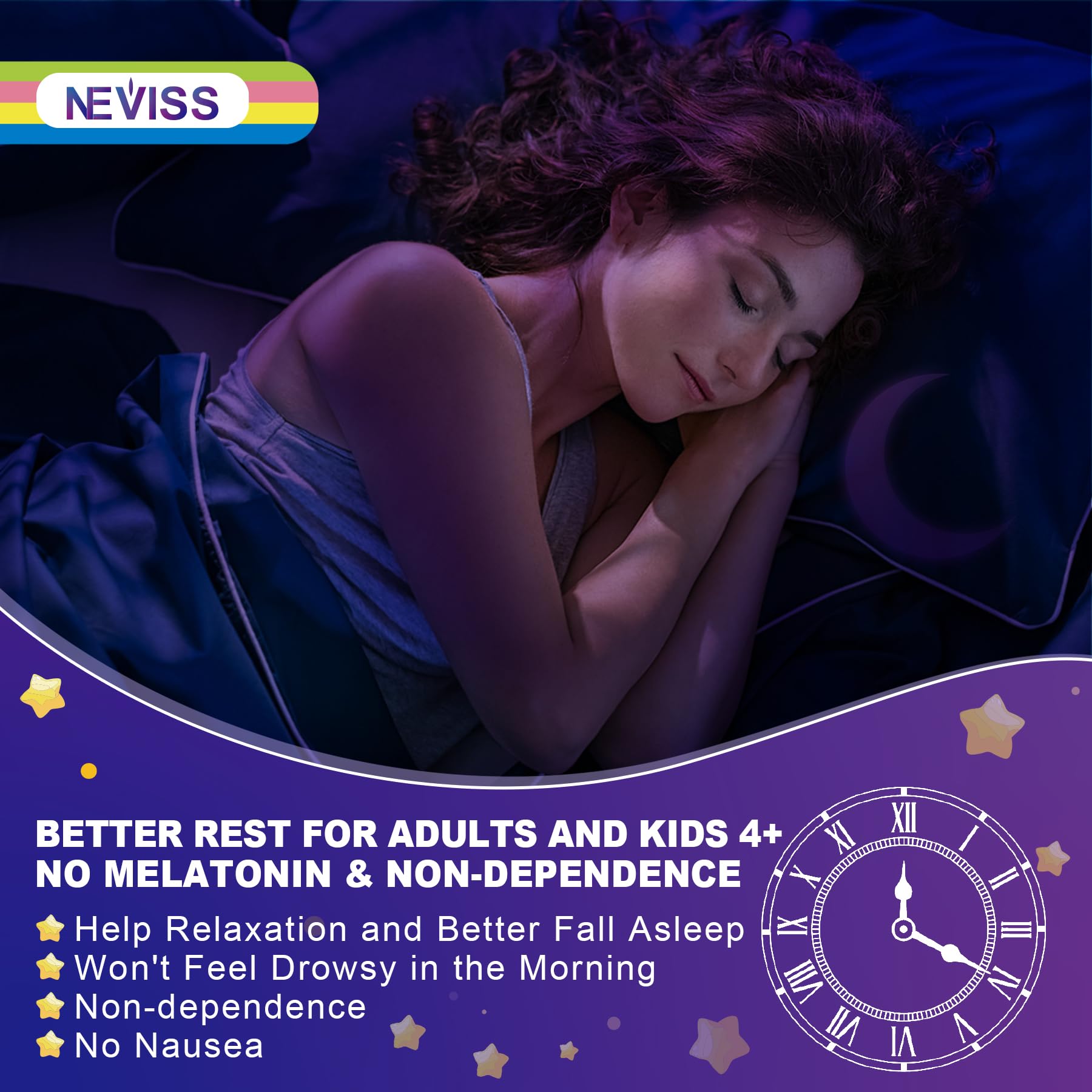 Neviss Magnesium Glycinate + Calcium Filled Gummies for Adults and Kids 4+, Kids Sleep Gummies Melatonin Free, Sugar Free Magnesium Supplement with B6 D3,
