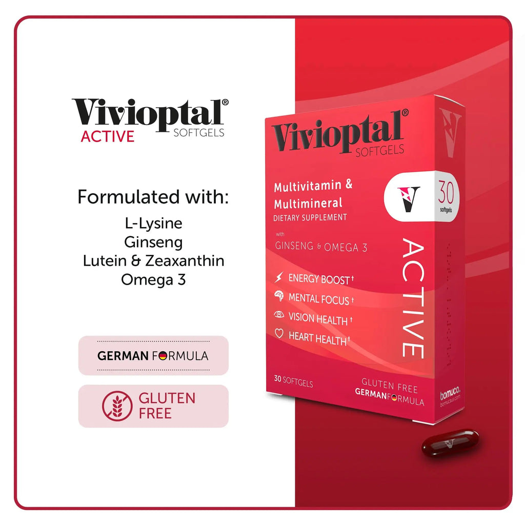 Vivioptal Active, 30 Softgels, Ginseng & Omega 3, Multivitamin & Multimineral, Gluten Free, German Formula Vivioptal VitaminsBuy Supplements Australia