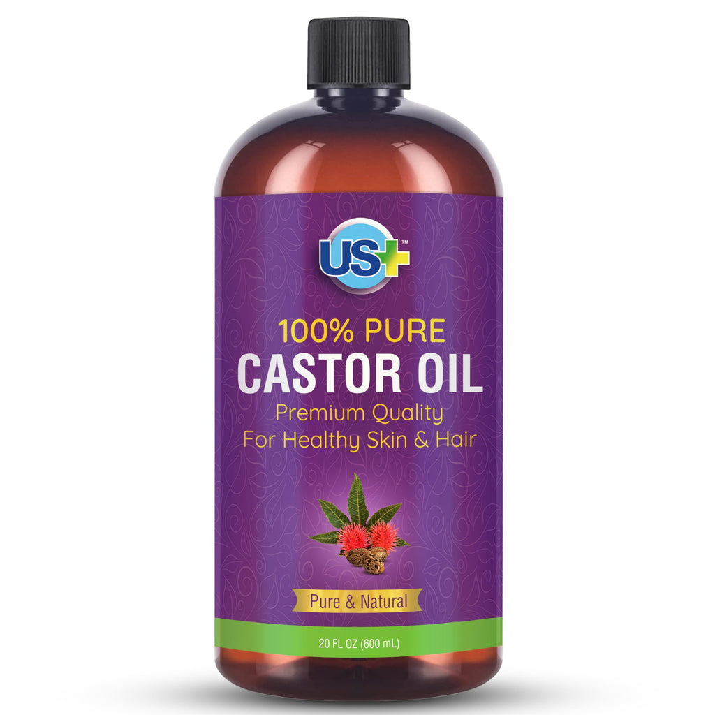 Us+ 20oz 100% Pure Castor Oil - Cold-pressed, Unrefined, Hexane-free - USP Grade - Premium Quality