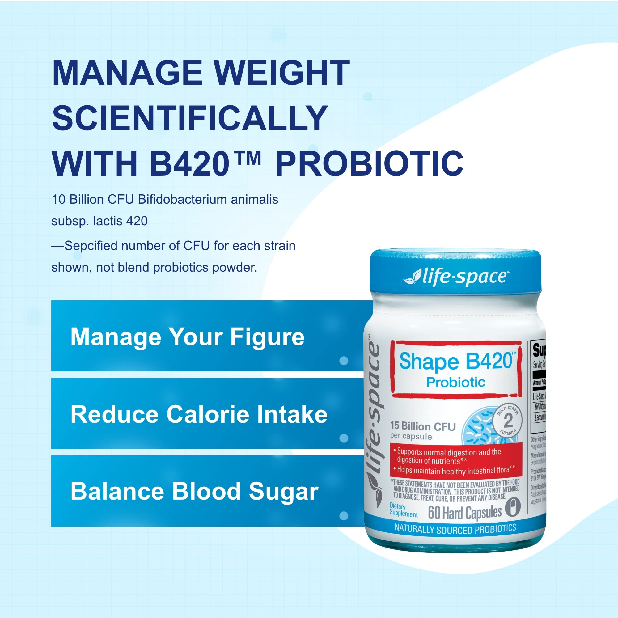 Life-Space Shape B420™ Probiotics, Clinically Studied Strains, Supplement for Women and Men Life-SpaceBuy Supplements Australia