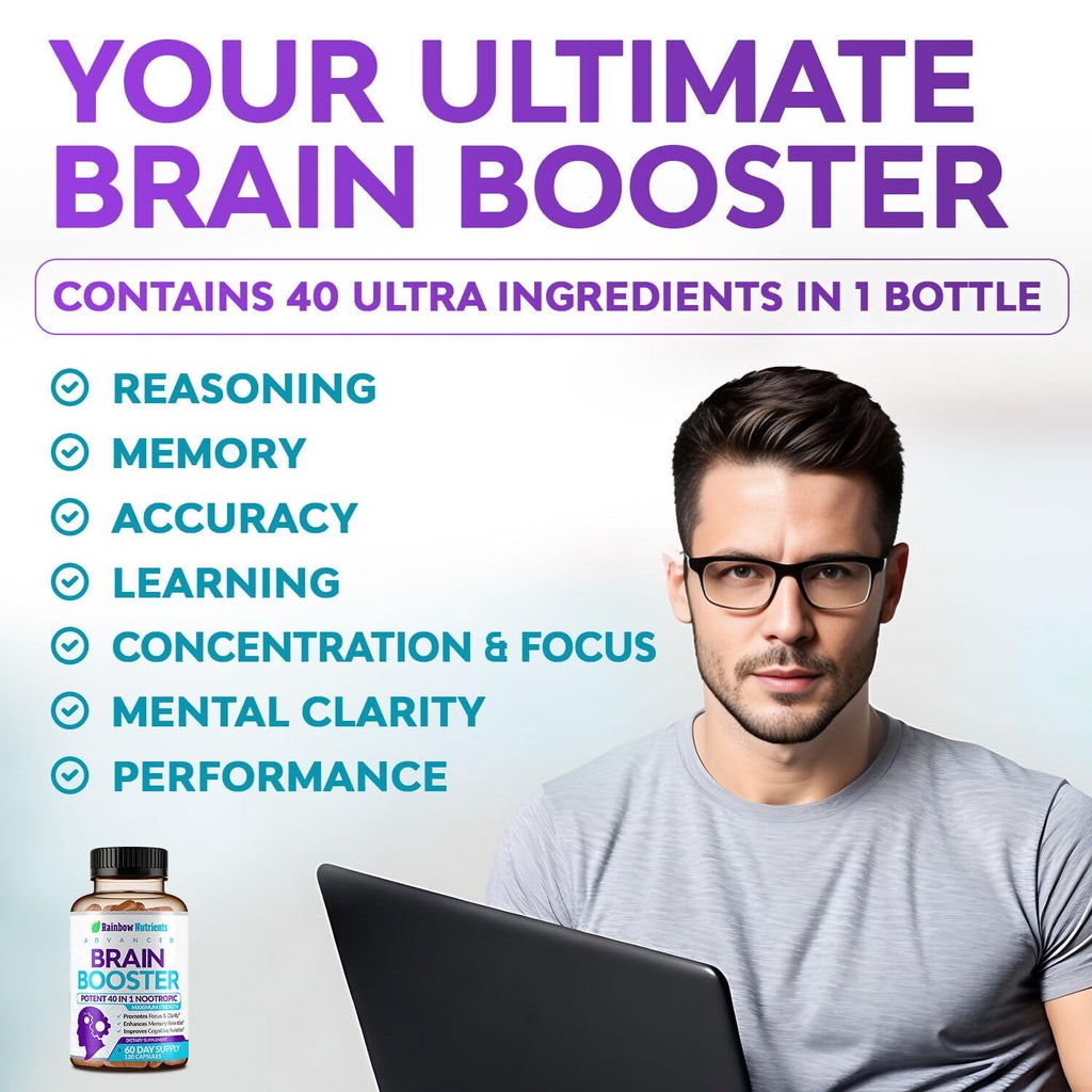 40-in-1 Brain Booster Supplements for Memory, Focus, Clarity, Energy, Performance | Natural Nootropic Brain Support Supplement with DMAE, Bacopa Monnieri & More | For Men & Women | 120 V Capsules Rainbow Nutrients, LLCBuy Supplements Australia