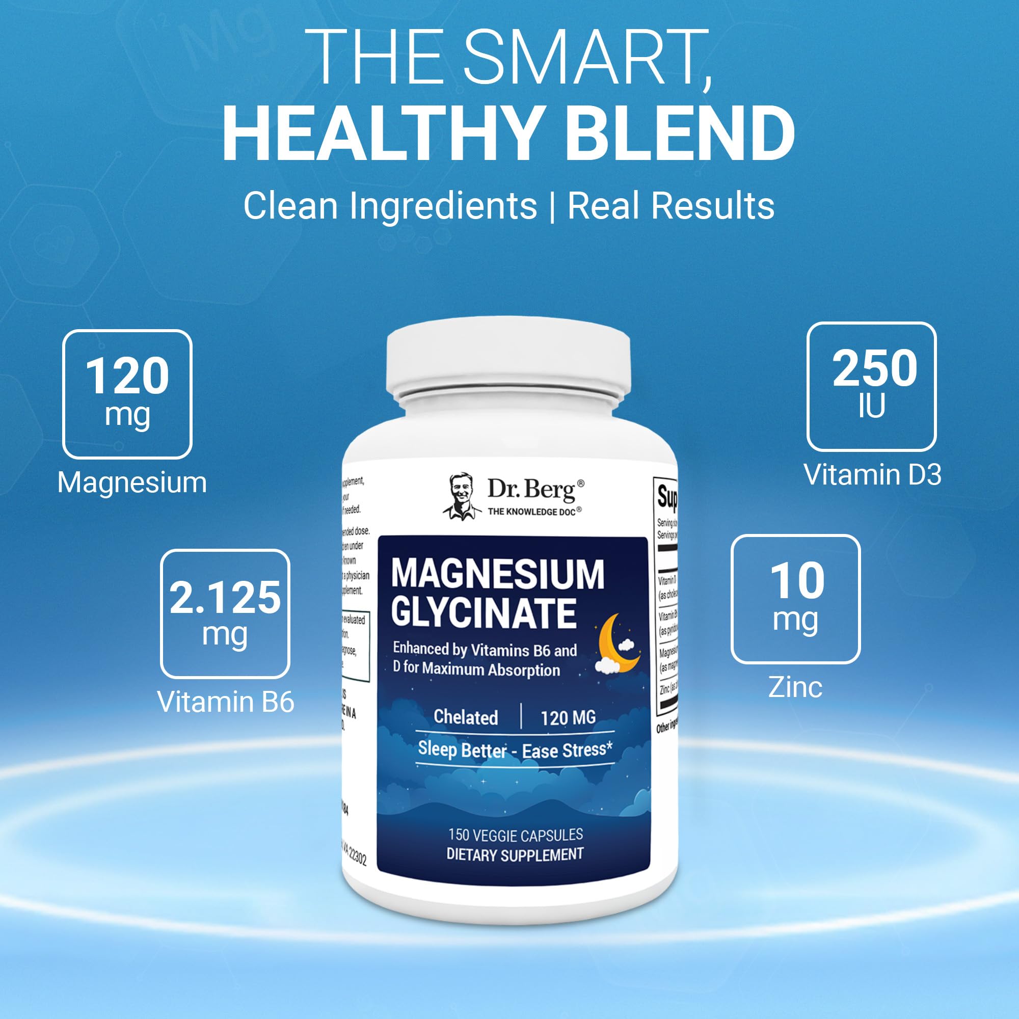 Dr. Berg Magnesium Glycinate 150ct – 4-in-1 Chelated for Muscle, Nerve, Sleep & Stress Support*– w/ D3, B6 & Zinc – 4X Lab-Tested – No Fillers – Formulated in USA, GMP-Certified Dr. Berg Nutritionals buy supplements Au
