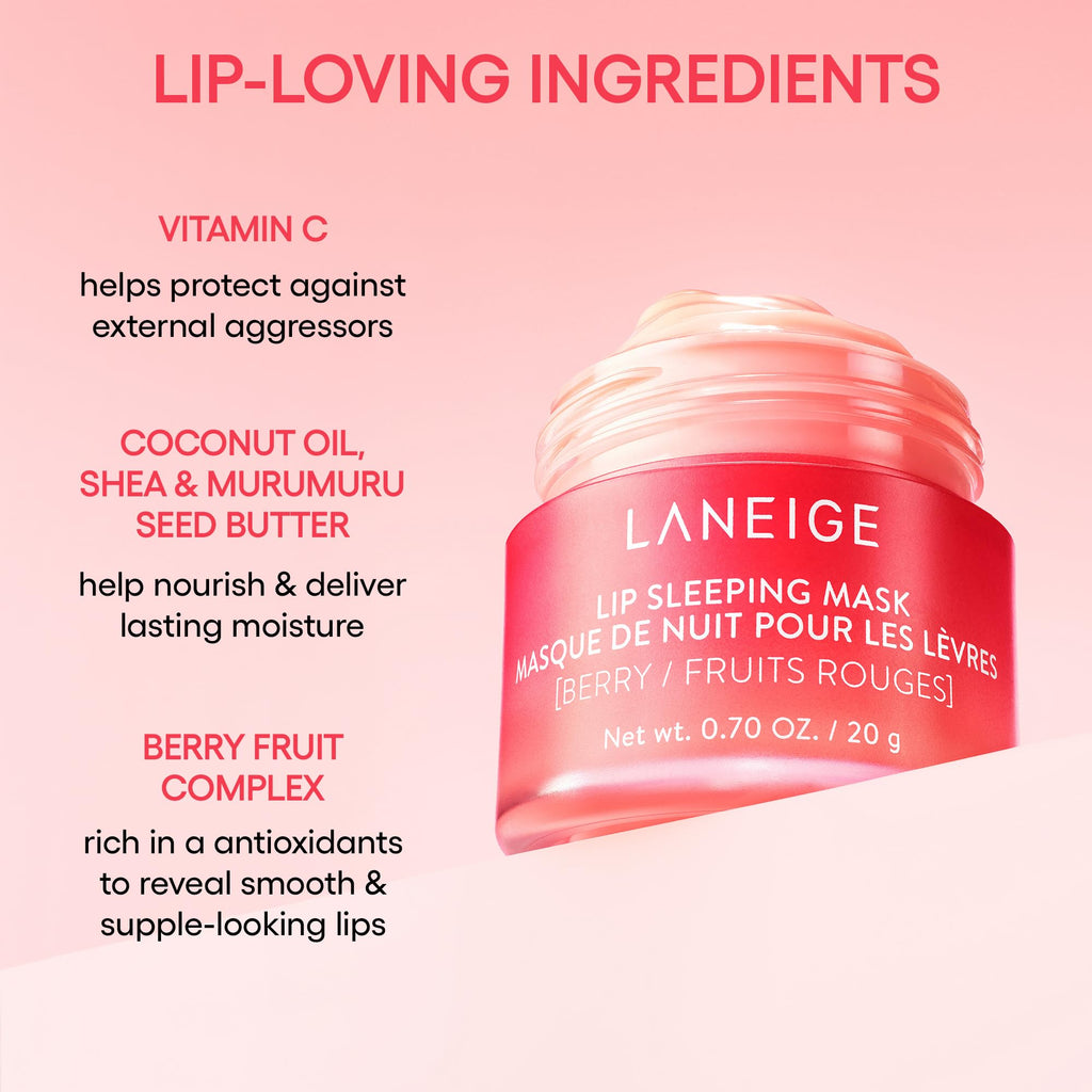 LANEIGE Lip Sleeping Mask, Berry: Nourishing Overnight Lip Treatment with Vitamin C, Shea & Murumuru Butter