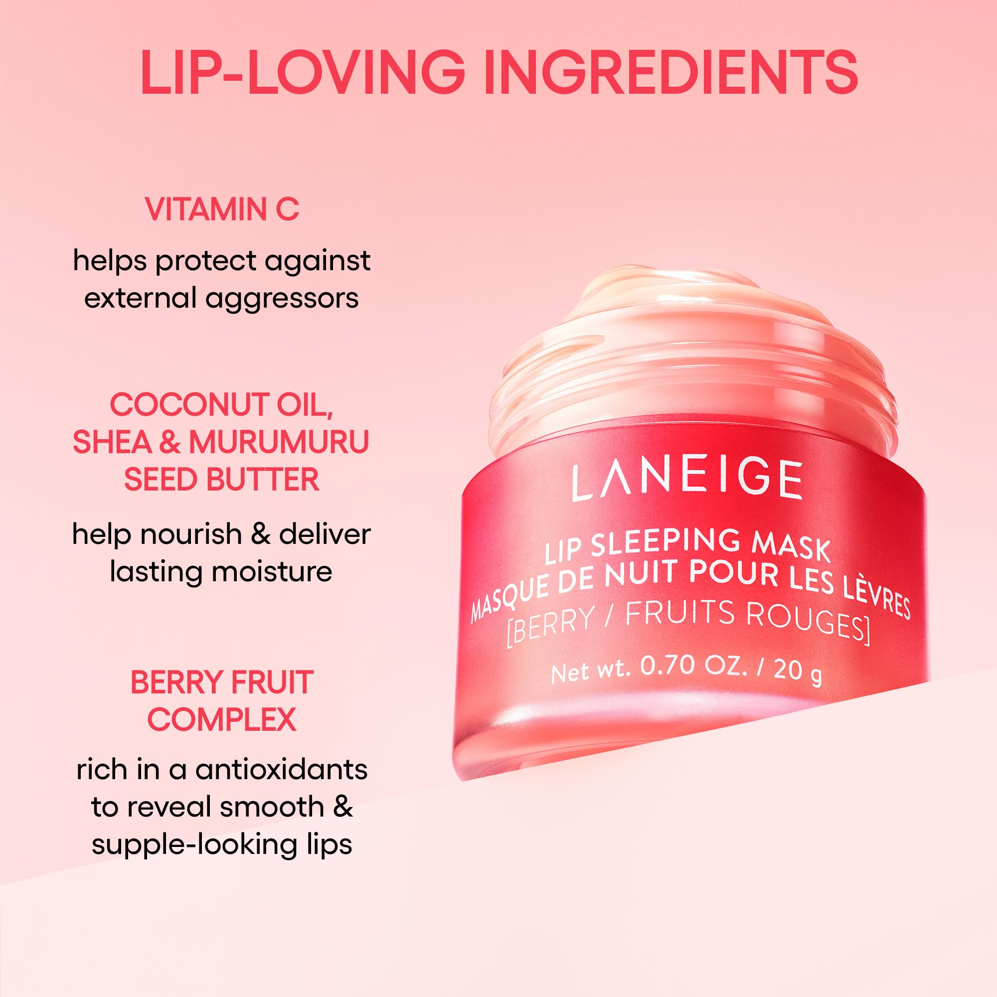 LANEIGE Lip Sleeping Mask, Berry: Nourishing Overnight Lip Treatment with Vitamin C, Shea & Murumuru Butter