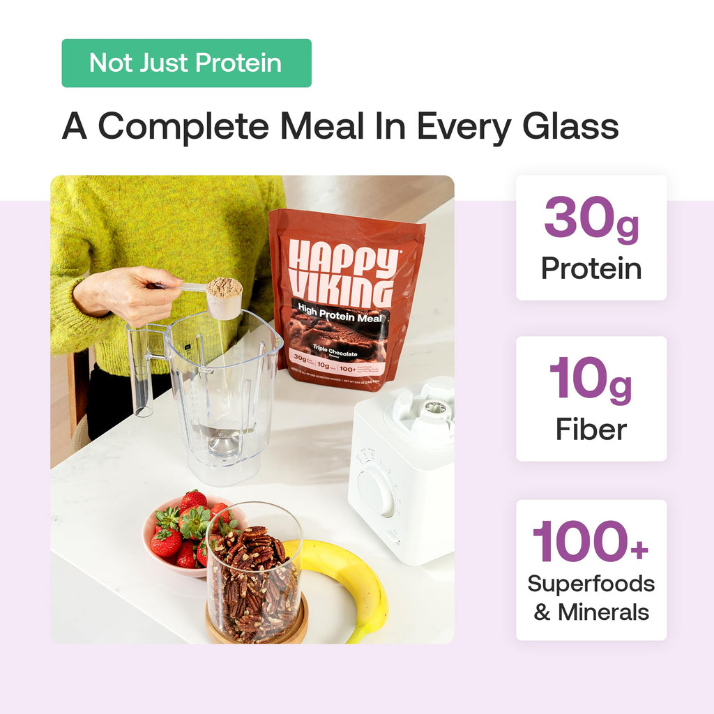 Happy Viking Plant-Based Protein Powder +100 Superfoods Chocolate Meal Replacement Shake, Created by Venus Williams, 30g Plant Protein, 10g Fiber, Vegan, Gluten-Free, Non-GMO,15 Meals