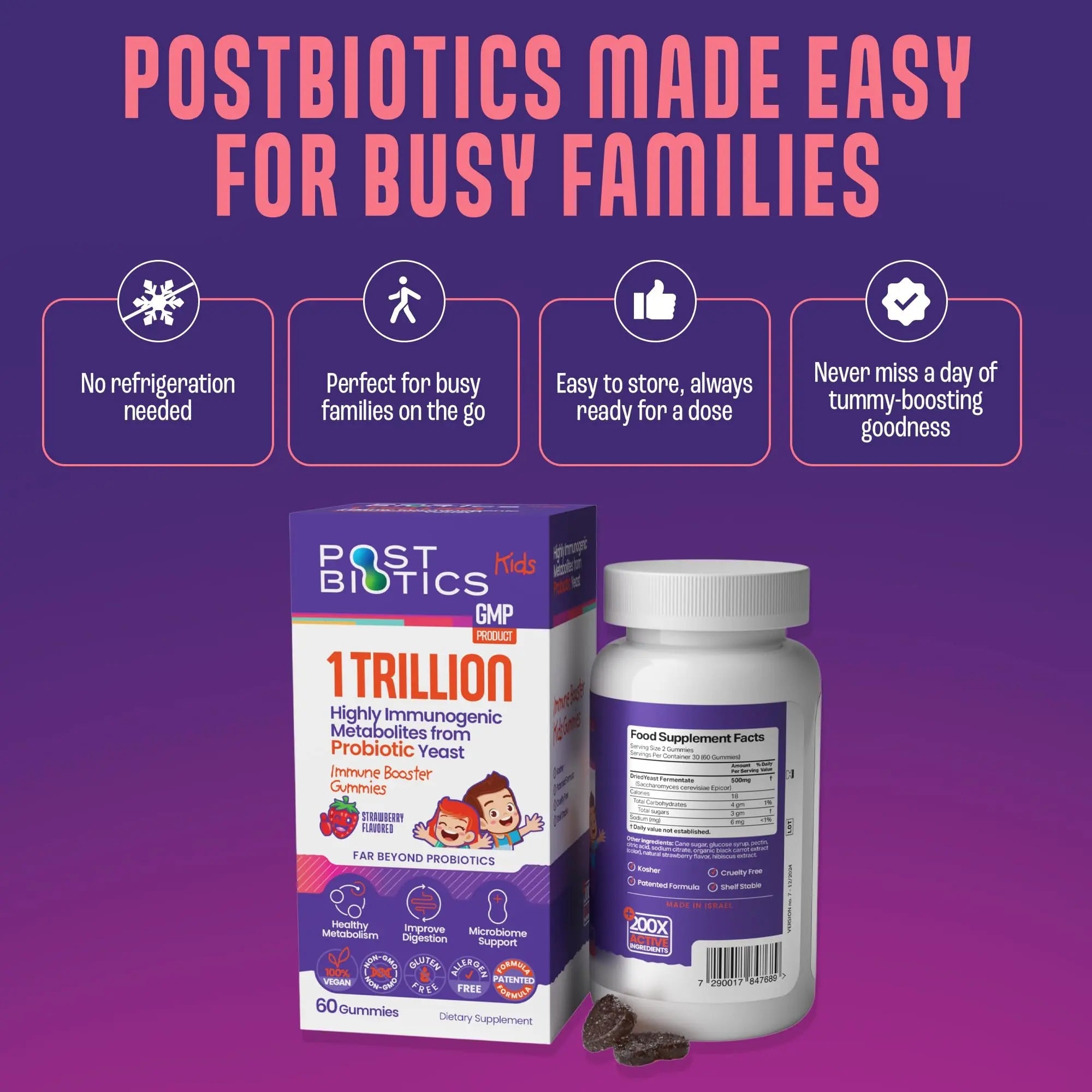 NAVEH PHARMA Postbiotics Kids Strawberry Gummies. Children’s Postbiotics, Ages 4+, 1 Trillion metabolites 200X Ingredients Than Probiotic Or Prebiotic. Gut Health, Immunity, Digestion & Microbiome NAVEH PHARMABuy Supplements Australia