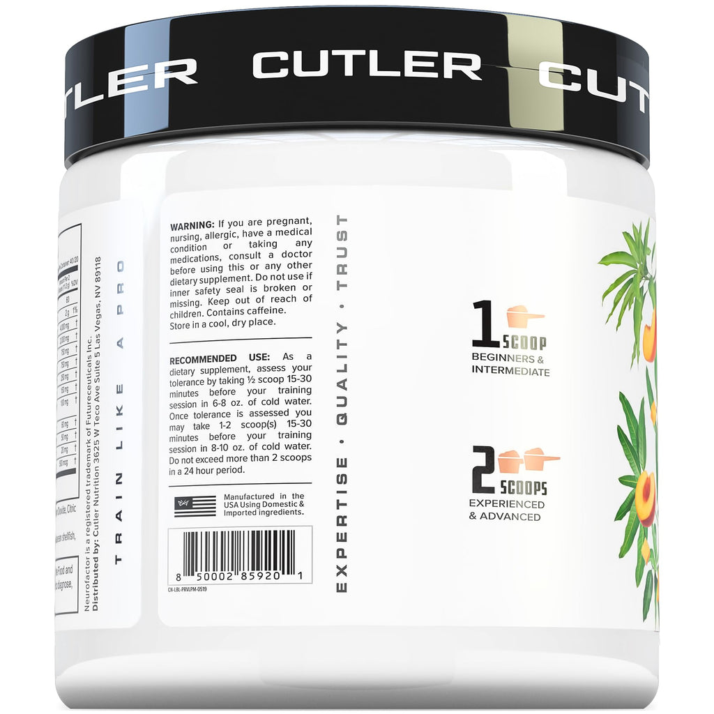 Prevail Pre Workout Powder with Nootropics: Pre Workout for Men and Women, Cutting Edge Energy and Focus Supplement with L Citrulline, Alpha GPC, L Tyrosine, Neurofactor | Peach Mango, 40 Servings Cutler NutritionBuy Supplements Australia
