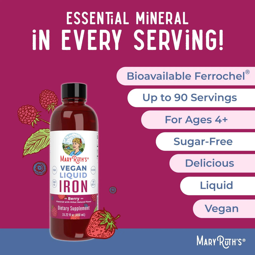 MaryRuth's Multivitamin Gummies for Women (Cherry & Raspberry) & Iron Liquid Supplement (Berry) | Clean Label Project Verified MARYRUTH'S