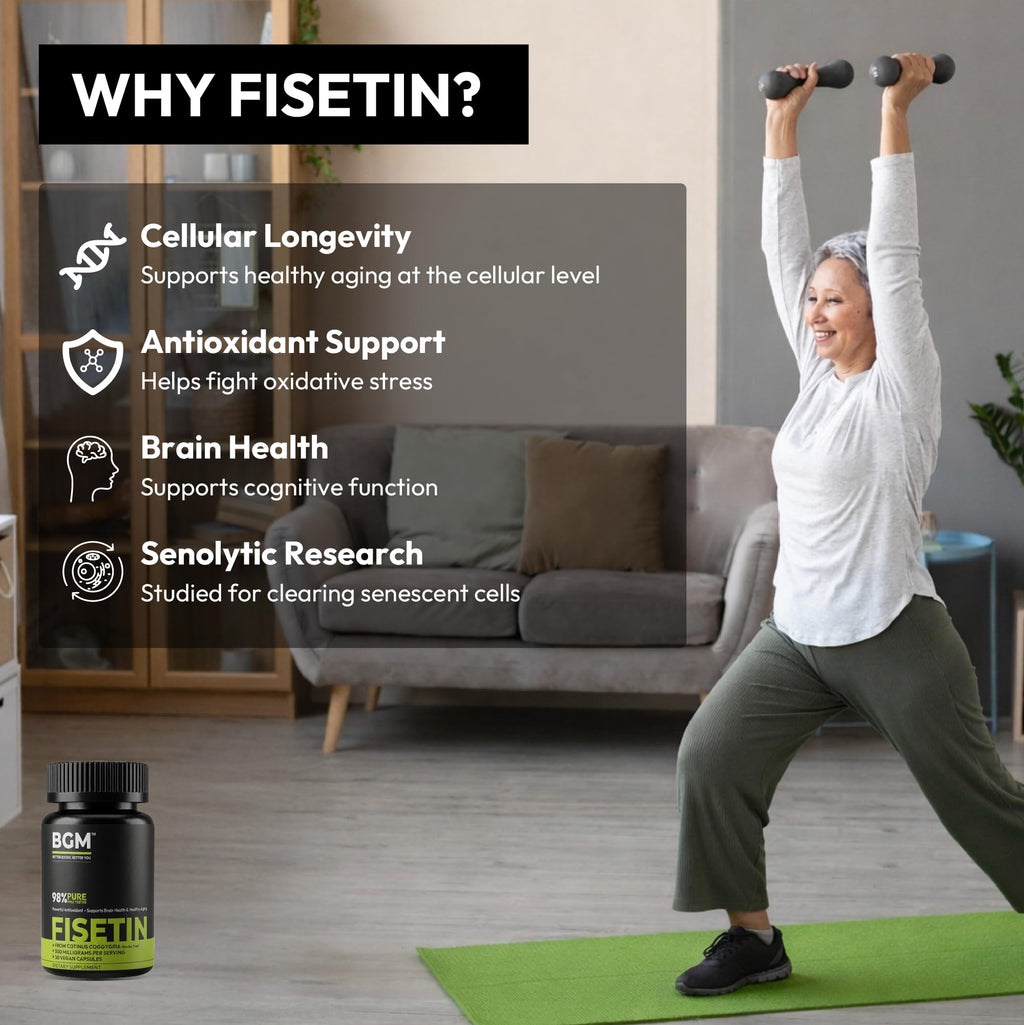 BGM Fisetin 500mg Supplement | Smoke Tree Extract (Cotinus coggygria) | 98% Pure Senolytic Antioxidant | Vegan Capsules | Supports Brain Health & Healthy Aging BGM Better Goods, Better YouBuy Supplements Australia