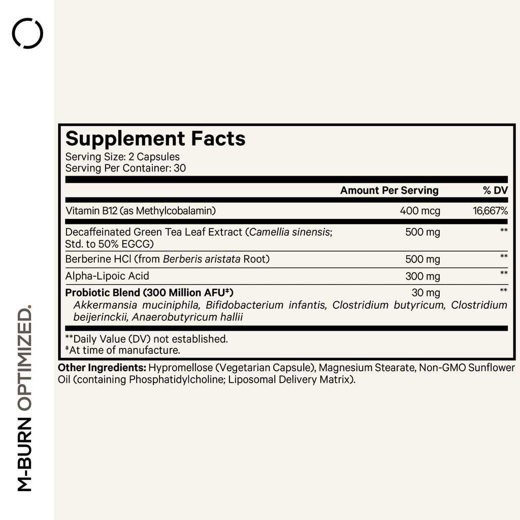 Codeage M-Burn Optimized Supplement - Decaffeinated Green Tea Std. to 50% EGCG, Berberine, Akkermansia, Vitamin B12 - Probiotics - Vitamins - 60 Capsules CodeageBuy Supplements Australia