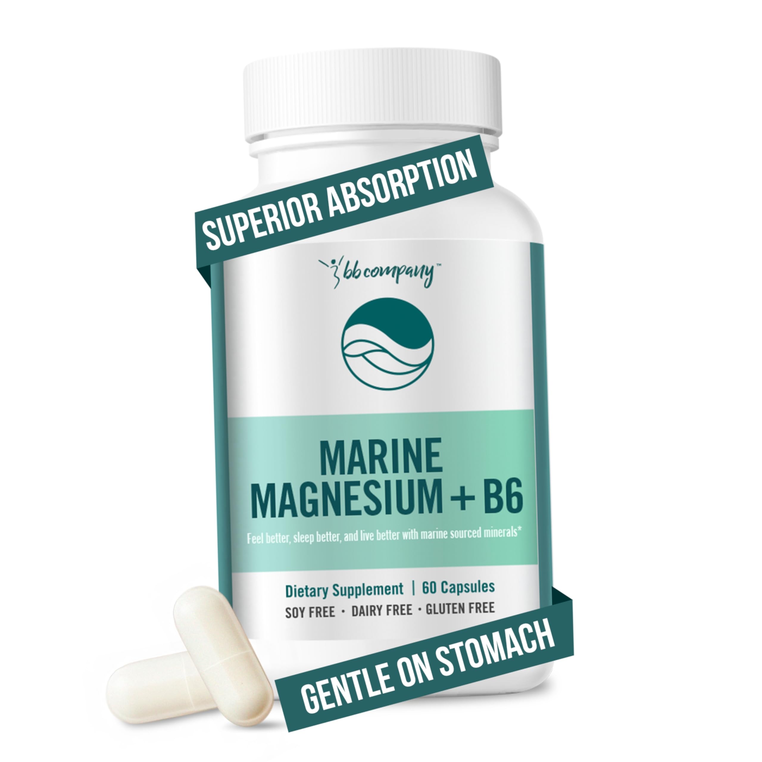 Ocean Magnesium 200mg Aquamin | More Soluble Than Magnesium Glycinate | Whole Food Mag B6 Supplement for Women | Gentle on Stomach & Vegan | Sleep Support, Calms Nerves & Leg Cramps | 60 Ct BB CompanyBuy Supplements Australia