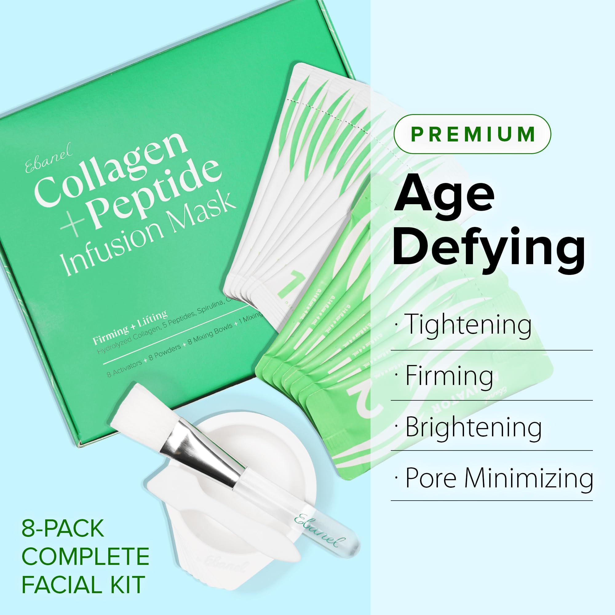 Ebanel Collagen Peptides Wash-Off Face Mask Set, 8 Pack Instant Skin Tightening and Lifting Masks, Brightening Face Mask with Niacinamide, Glutathione, Hyaluronic Acid, Vitamin C, Cica, B5, Albumen Ebanel buy supplements Au