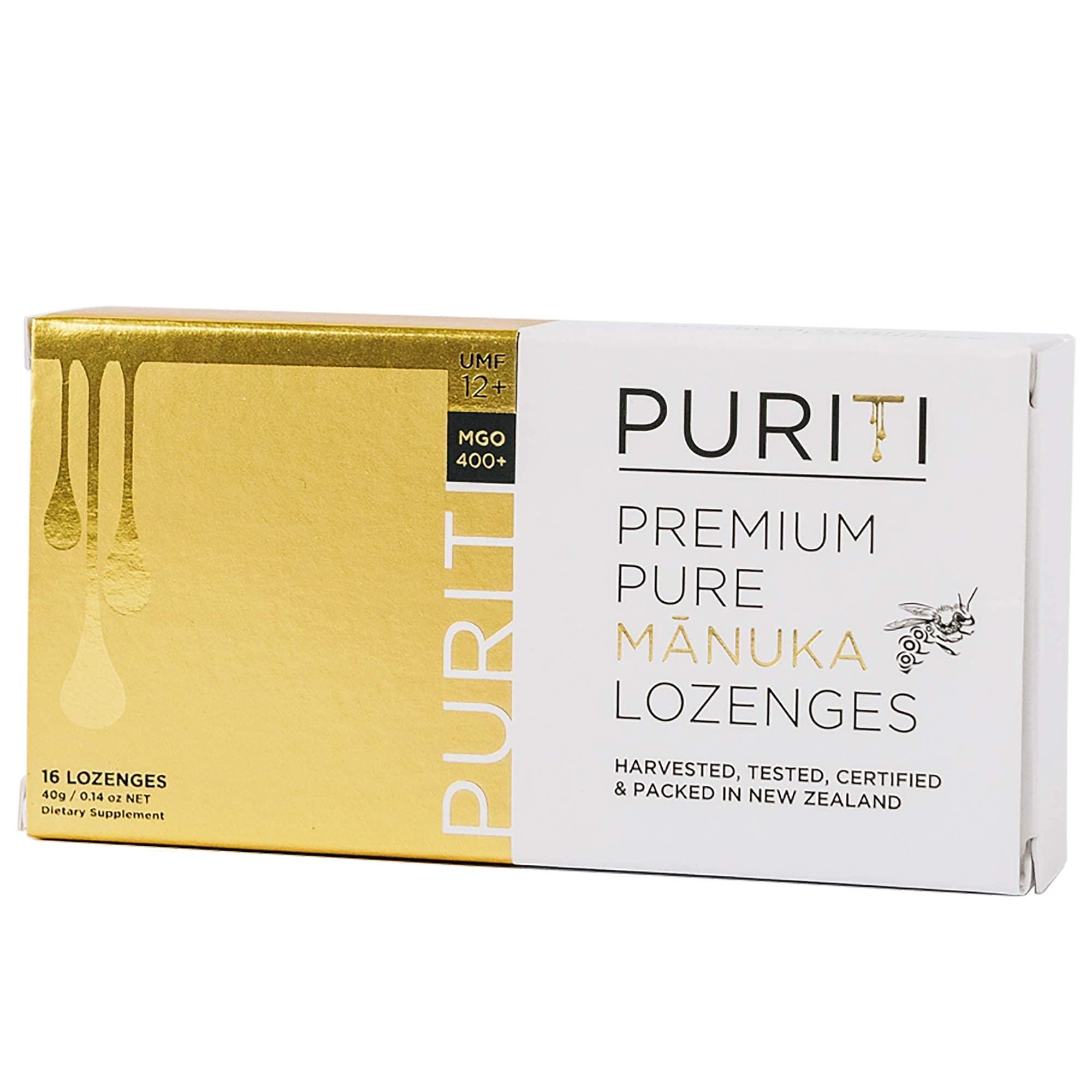 PURITI Premium Manuka Honey Lozenges High Potency - Sugar Free Drops | Genuine New Zealand Raw Manuka Honey Soothers for Coughs & Sore Throats | UMF Certified MGO 400+ UMF12+ (16 Pack) PURITI buy supplements Au