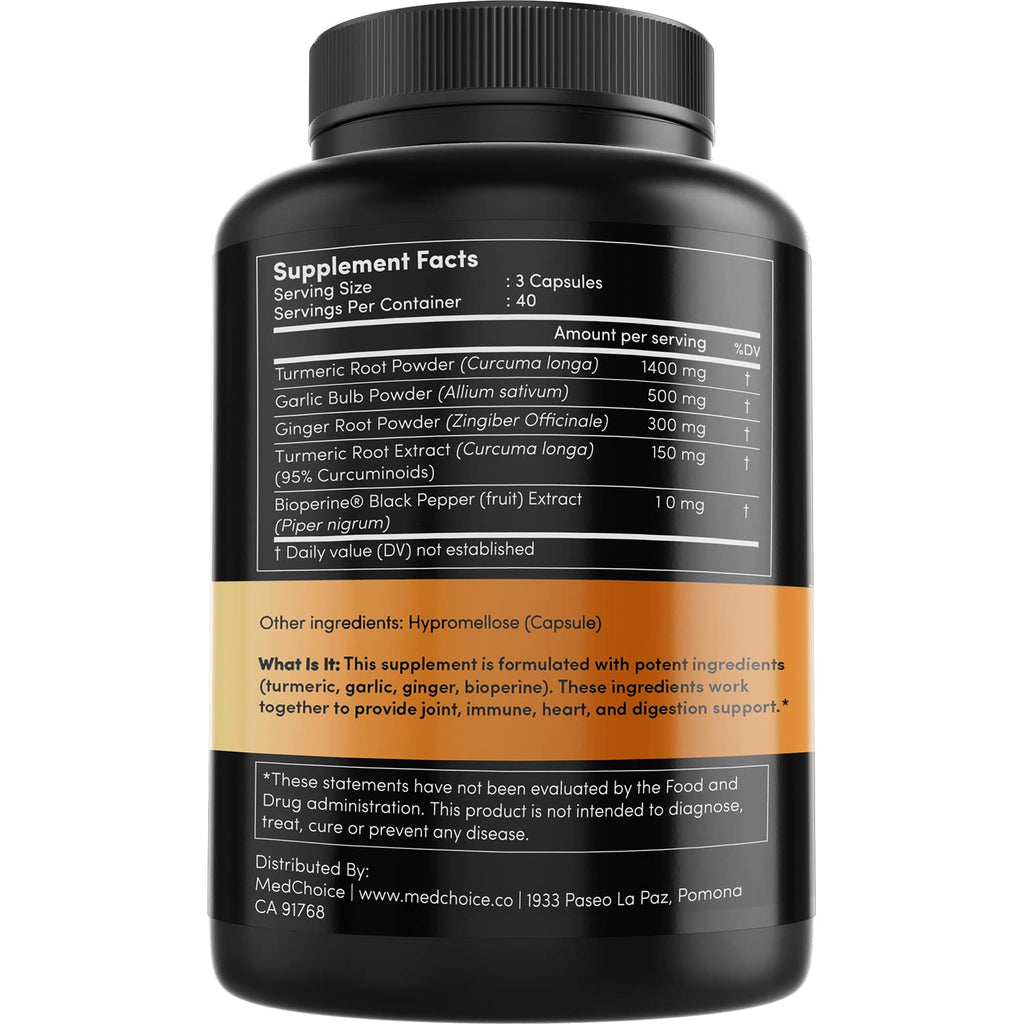 4-in-1 Turmeric and Garlic Supplements with Bioperine 2360 mg (360 ct) Turmeric Ginger MEDCHOICEBuy Supplements Australia