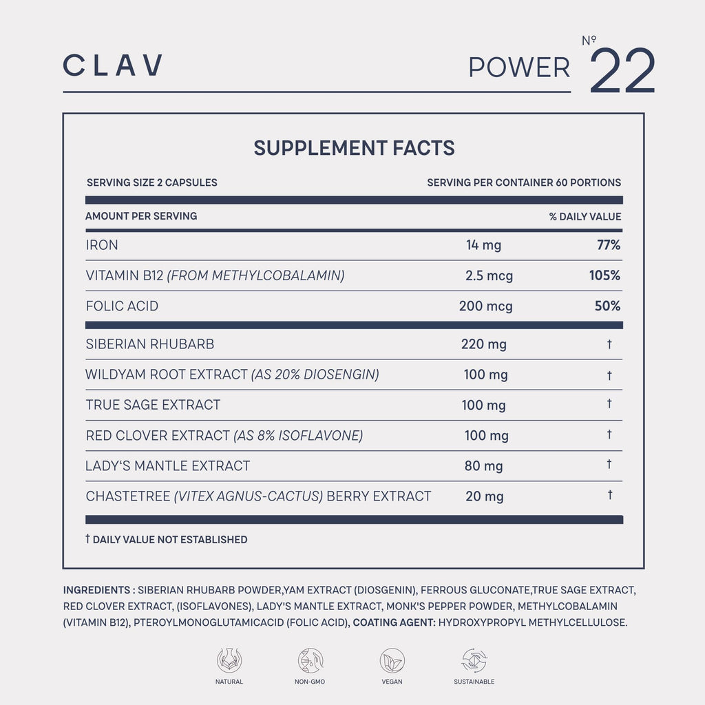 CLAV® Natural Hormone Balance for Women - PMS Relief with Siberian Rhubarb, Wild Yam & Vitex Berry - Vegan Menstrual Regulator Supplement - 120 Capsules CLAVBuy Supplements Australia