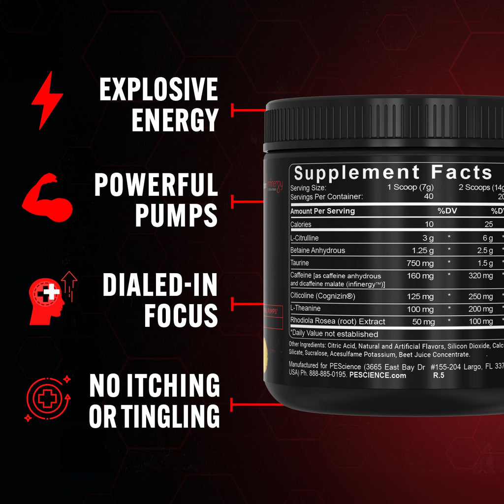 PEScience Prolific Pre Workout Powder for Men & Women with L-Citrulline Nitric Oxide Booster, Energy Powder & Nootropic for Focus – Preworkout Without Beta Alanine – 40 Scoops, Mango Splash PEScienceBuy Supplements Australia