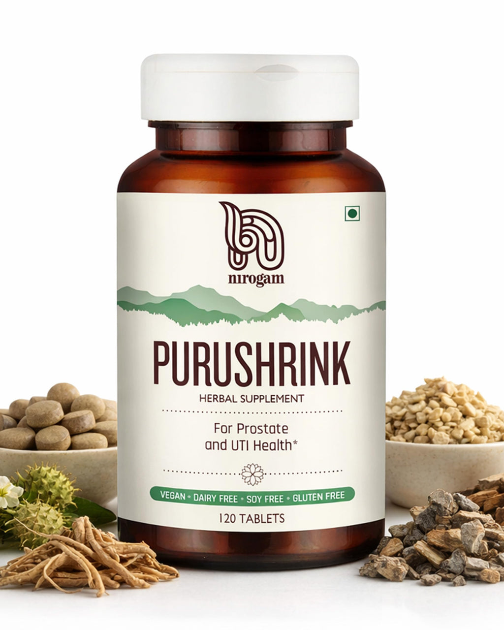 Nirogam Purushrink - BPH Prostate Supplement for Men, Supports Better Sleep & Urinary Health - Natural Ayurvedic Herbal Supplement 120 Tablets - Vegan, Dairy Free, Gluten Free NirogamBuy Supplements Australia