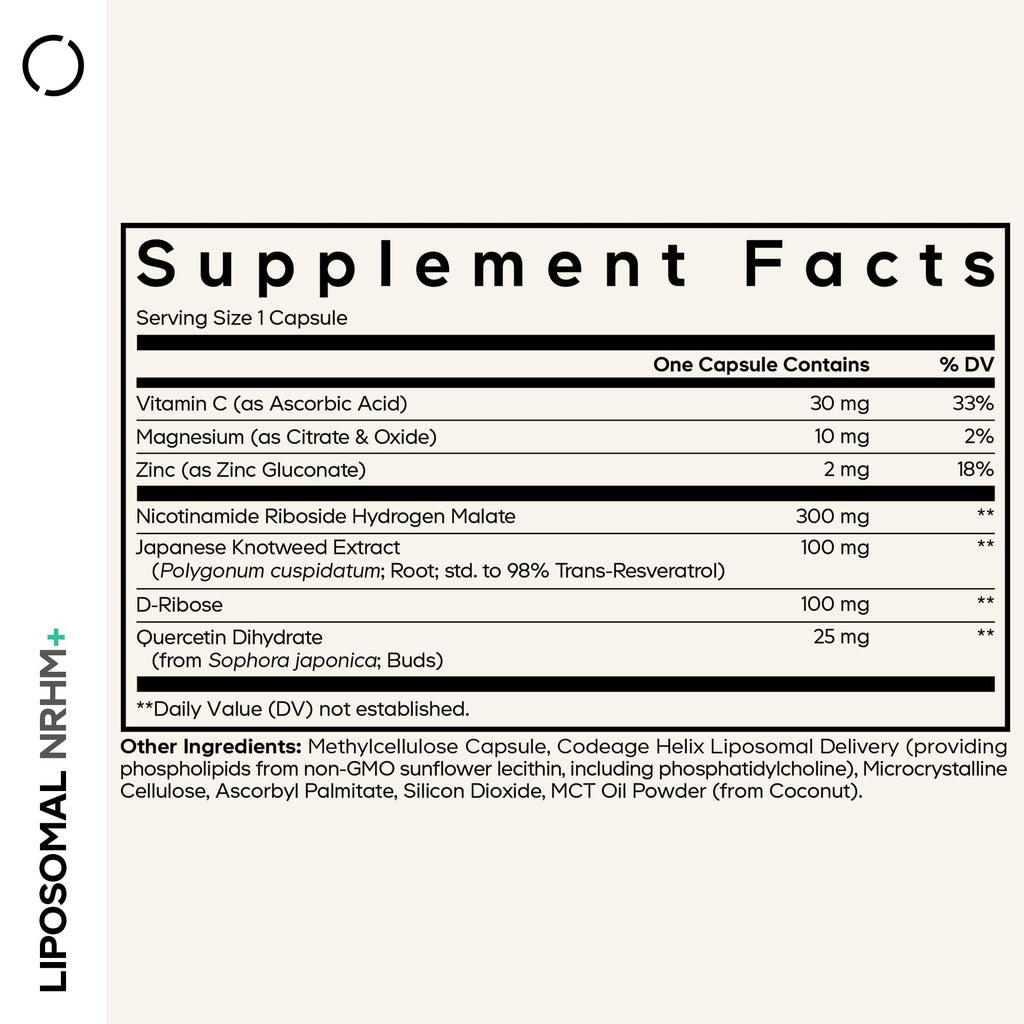 Codeage Liposomal NRHM+ Supplement - NRH Hydrogen Malate 300 mg, Resveratrol, D-Ribose & Quercetin - Vitamin C, Magnesium & Zinc - Liposomal Delivery - Non-GMO - 60 Capsules CodeageBuy Supplements Australia