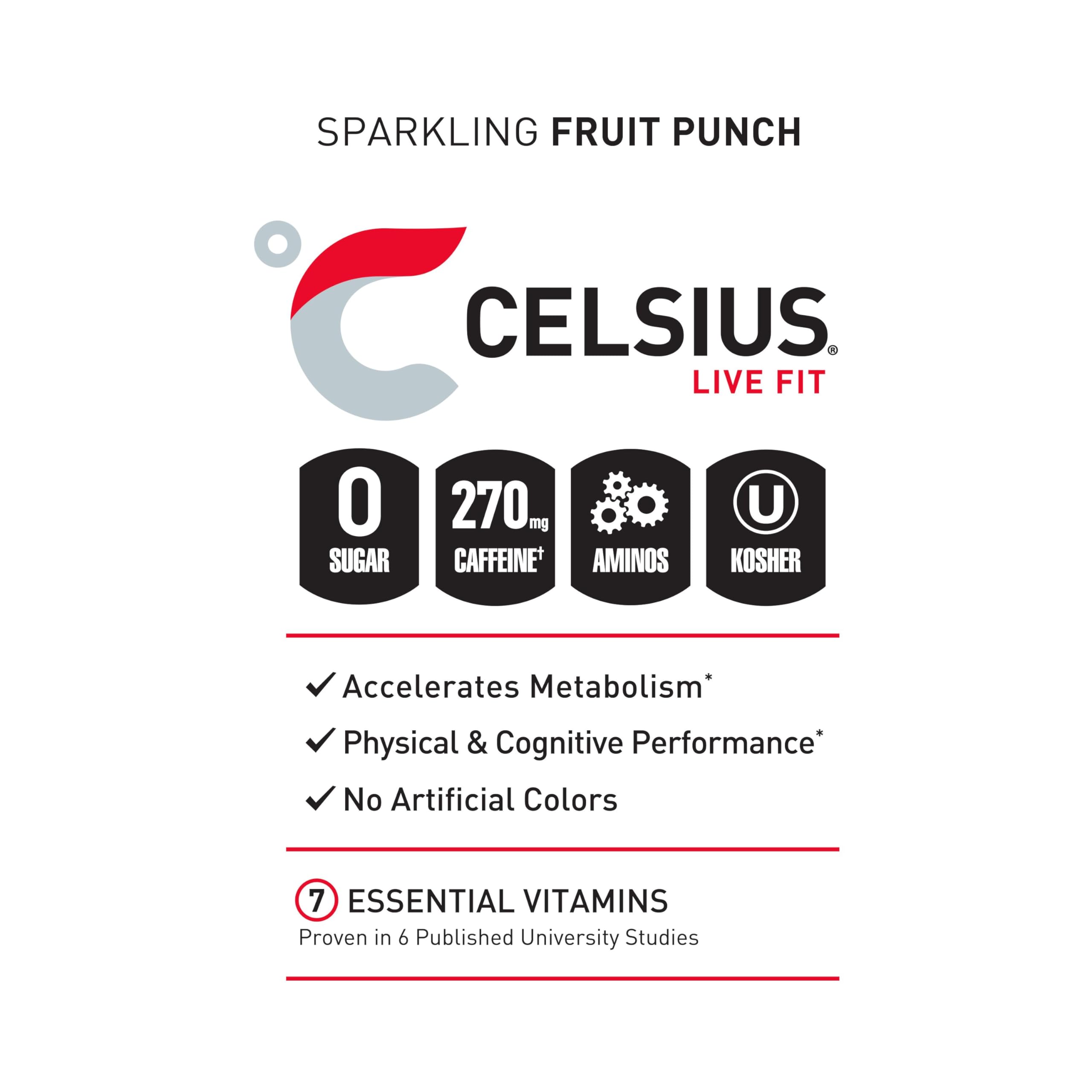 CELSIUS ESSENTIALS, Sparkling Fruit Burst, Performance Energy Drink 16 Fl Oz (Pack of 12) CELSIUSBuy Supplements Australia