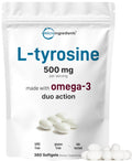 L Tyrosine Supplement 500mg with Omega-3, 360 Softgels | Duo Action Amino Acids + Omega from Flaxseed Oil 1,000mg with ALA | Heart and Mood Support | Brain Supplements for Memory and Focus | Non-GMO Micro IngredientsBuy Supplements Australia