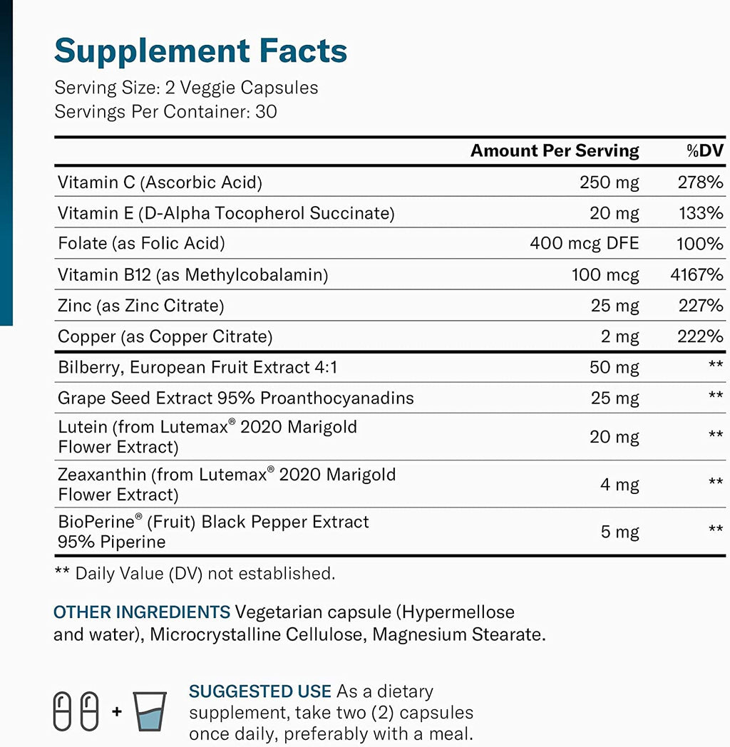Areds 2 Eye Vitamins - Lutein, Zeaxanthin & Bilberry Extract - Supports Eye Physician's CHOICEBuy Supplements Australia