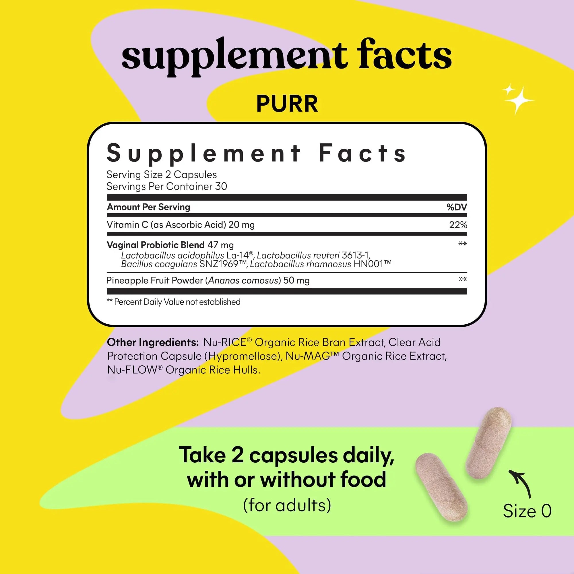 Lemme Purr Vaginal Probiotics for Women - Promotes pH Balance, Healthy Vaginal Odor & Urinary Tract Health w/Lactobacillus Blend, Clinically Tested Strains, Pineapple & Vitamin C - 60 Veggie Capsules LemmeBuy Supplements Australia