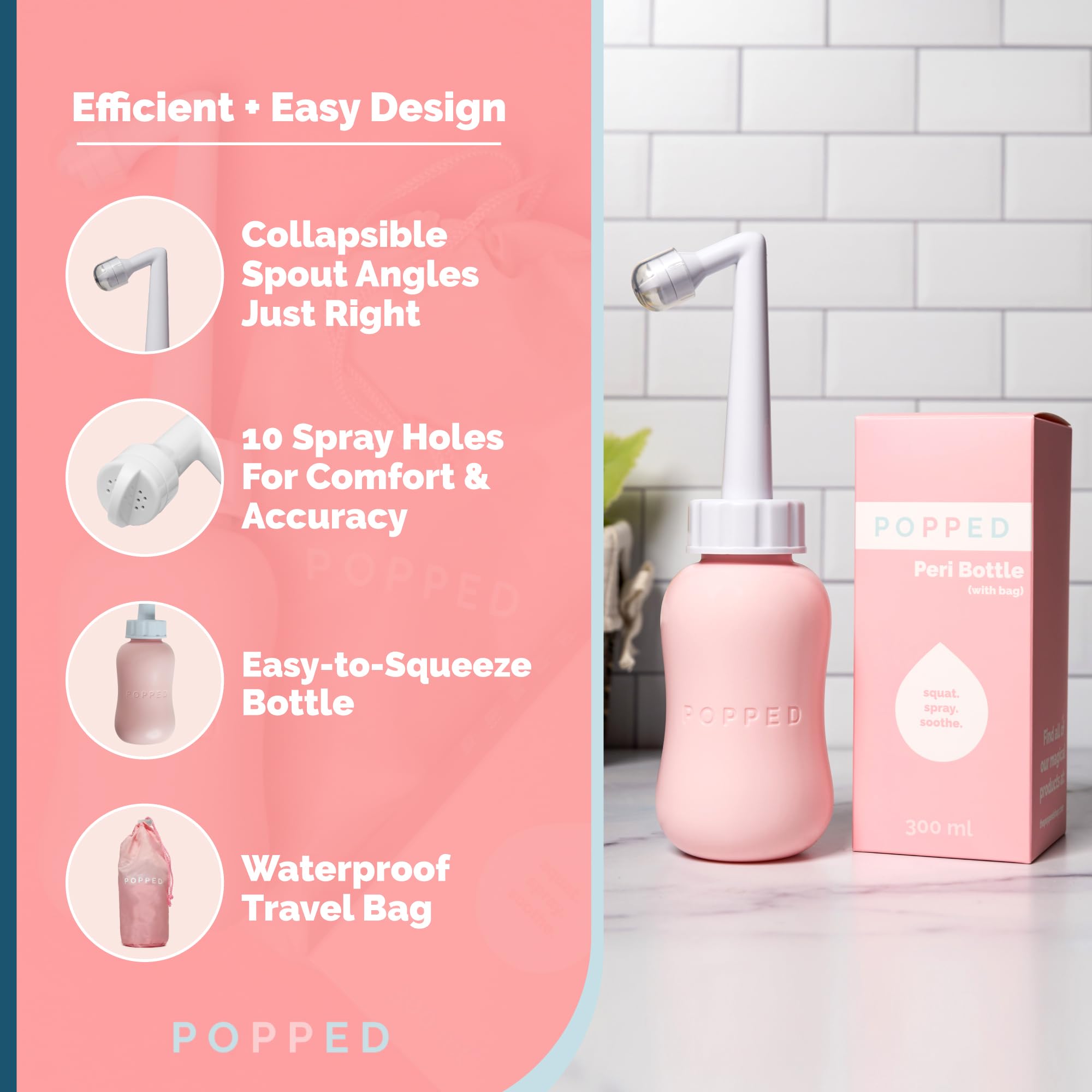 Popped Peri Bottle for Postpartum Care | Portable Bidet | Spray Bottle for Pain Relief, Tears POPPEDBuy Supplements Australia