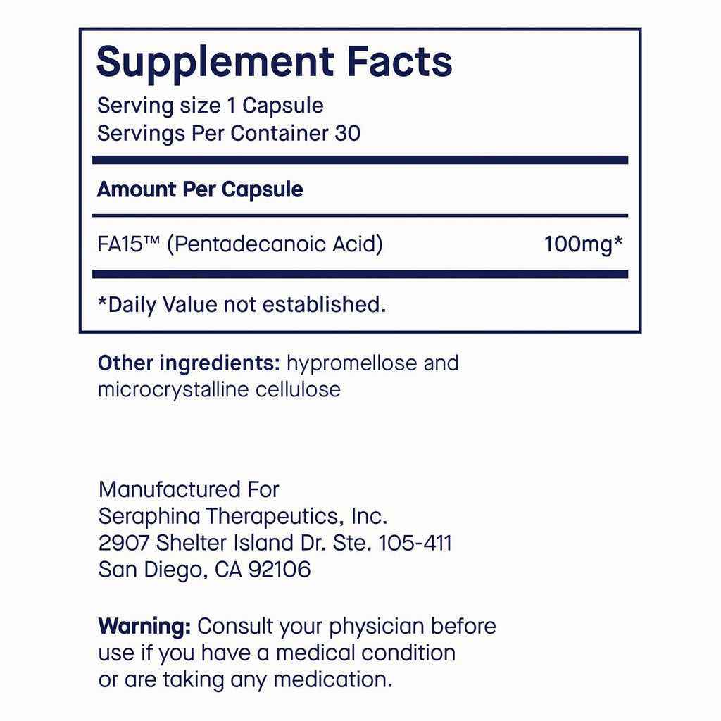 Fatty15 C15:0 Pentadecanoic Acid Supplement The Longevity Nutrient - 90 Vegan Capsules - 3X Cellular Benefits of Fish Oil EPA Omega 3 Supplements - Liver Support & Mitochondrial Health Fatty15 buy supplements Au