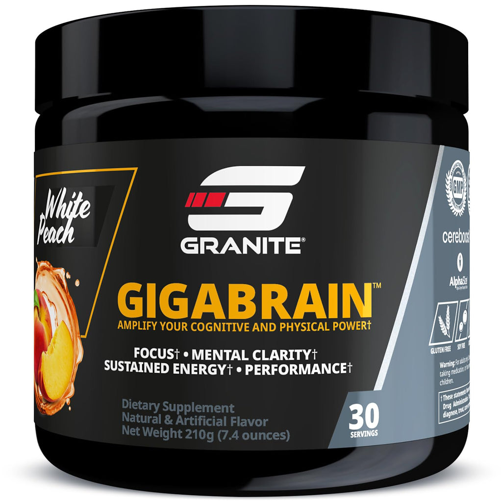 Granite Nutrition GigaBrain Nootropic Energy Powder – Cereboost, Alpha-GPC & ElevATP – Cognitive Focus Supplement for Sustained Energy & Performance – White Peach, 30 Servings Granite SupplementsBuy Supplements Australia