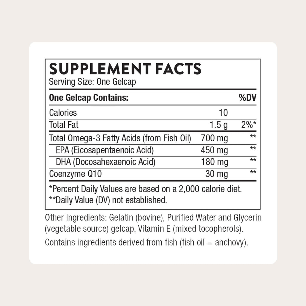 THORNE - Omega-3 with CoQ10 - Omega-3 Fatty Acids Supplement with CoQ10 - EPA and DHA - 90 Gelcaps THORNEBuy Supplements Australia