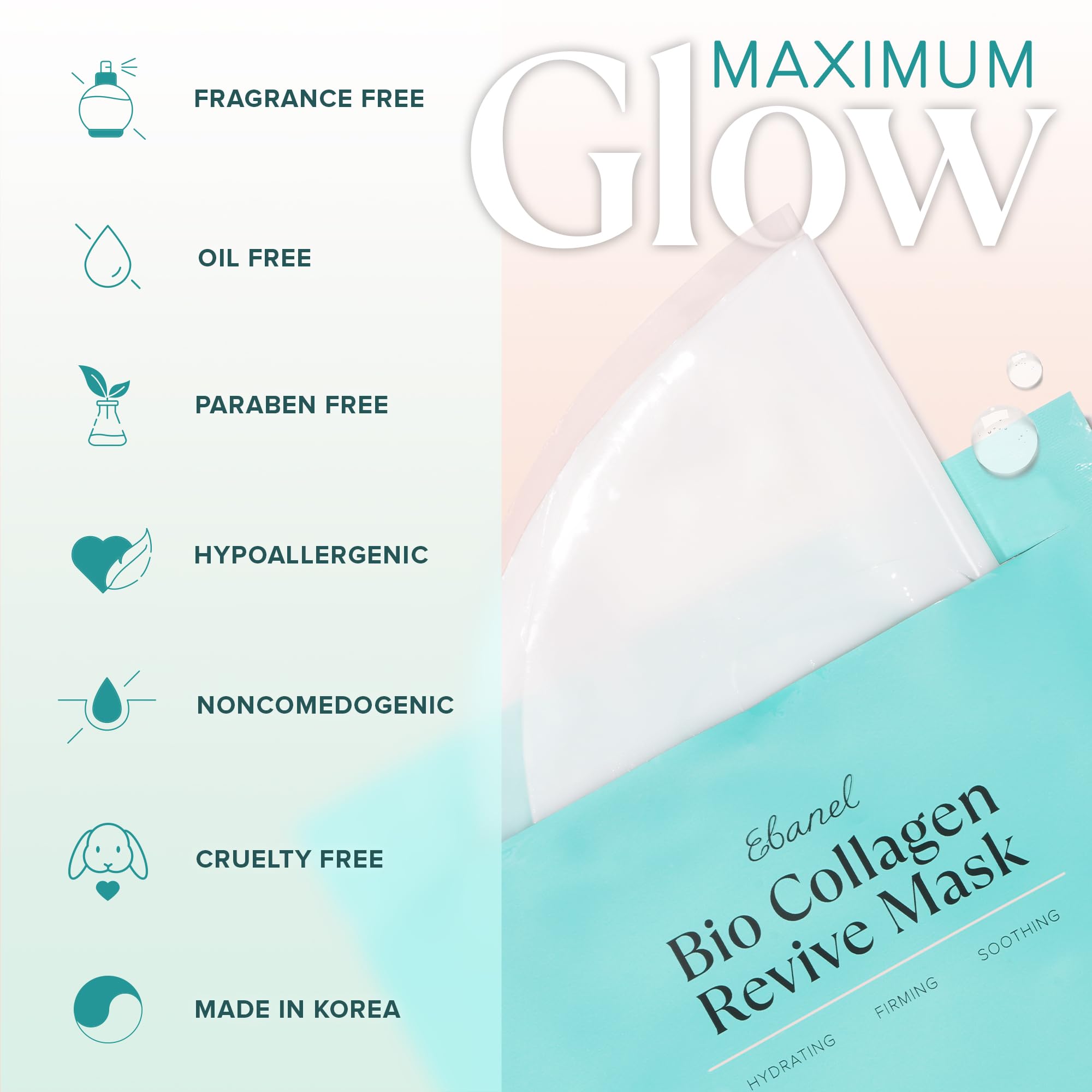 Ebanel Bio Collagen Face Mask, 4-Pack Hydrating Face Masks with 7 Peptides, Hyaluronic Acid, Niacinamide, Centella, Rose Water, Ceramide, and B5, Glass Skin Tightening and Lifting Korean Sheet Masks Ebanel buy supplements Au