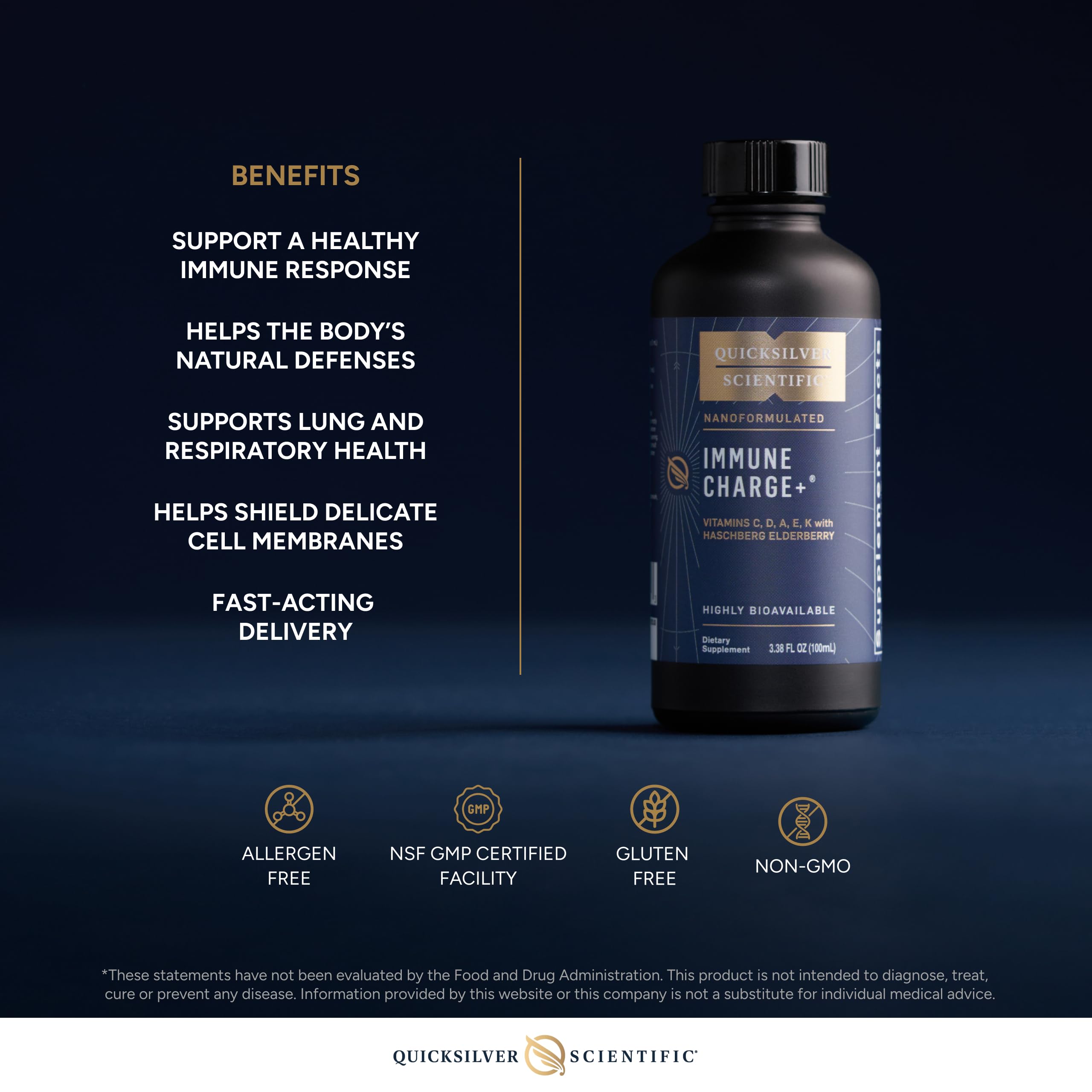 Quicksilver Scientific Immune Charge+ - Elderberry with 10,000 IU Vitamin D3, 25,000 Vitamin A, C, E, K1 & K2 for Immune Health & Lung Support (100ml) Quicksilver ScientificBuy Supplements Australia