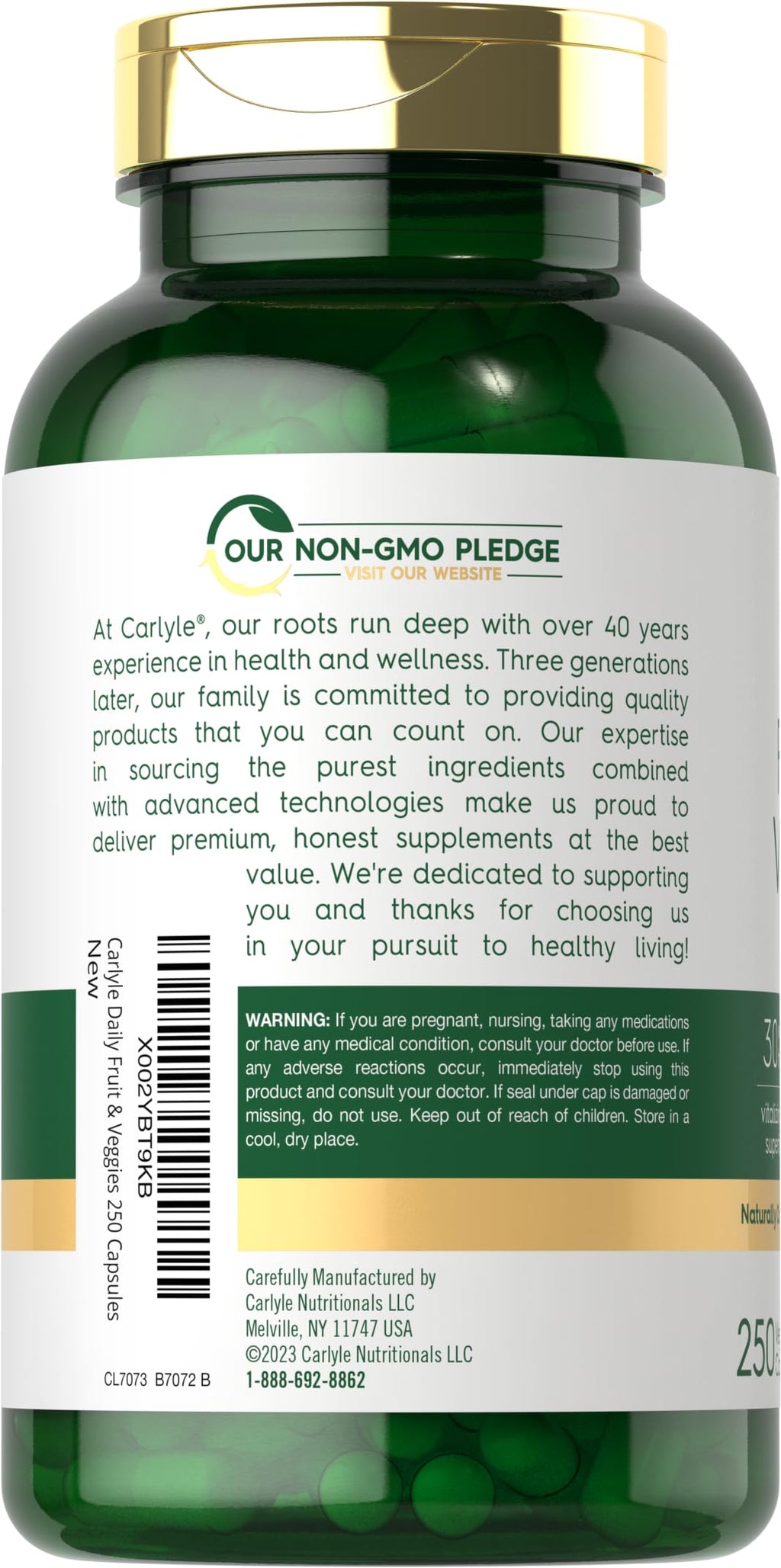 Carlyle Fruits and Veggies Supplement | 250 Capsules | Made with 30 Fruits and Vegetables | Vegetarian, Non-GMO, Gluten Free Superfood Formula