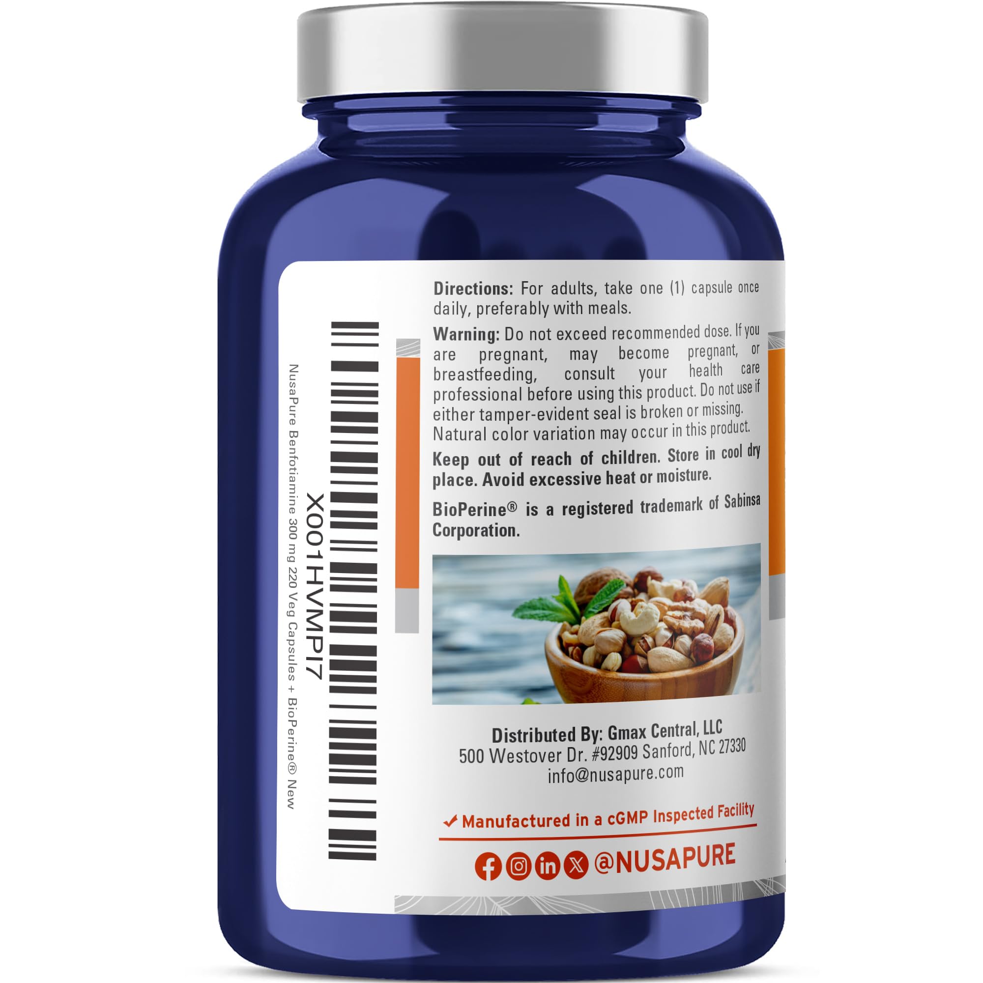 NusaPure Benfotiamine 300mg Per Veggie Caps 220 Count (Non-GMO, Vegan) Bioperine NusaPureBuy Supplements Australia