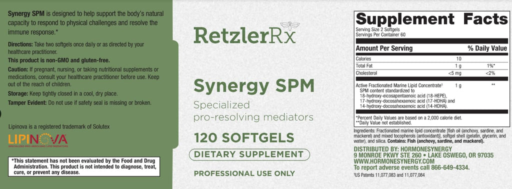 Specialized Pro Resolving Mediators - Synergy SPM by RetzlerRx® - SPM's for Joint Comfort, Tissue Health & Minor Discomfort Relief* - Non-GMO - Gluten Free - 120 Softgels HormoneSynergyBuy Supplements Australia