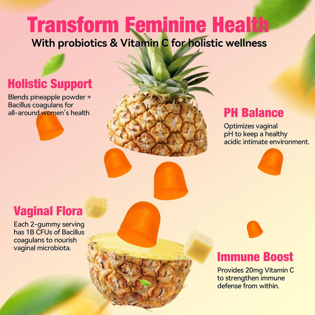 QualiLife Premium Feminine Balance Gummies for Women – Probiotic Vaginal Health Support with Vitamin C – pH Balance & Flora Support – Sugar Free, Vegan, Hawaiian Pineapple Flavor – 60 Gummies (1) QualiLifeBuy Supplements Australia