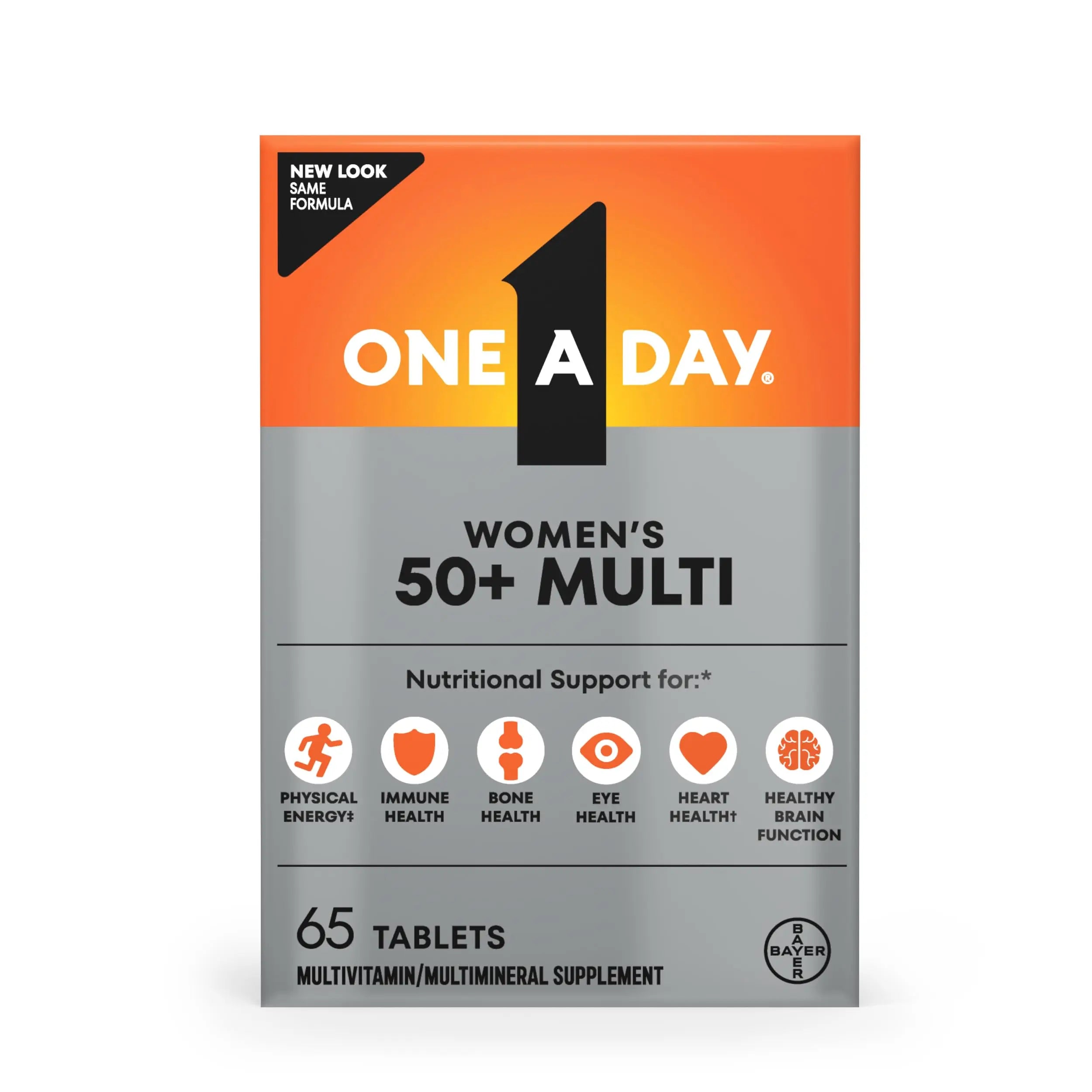 One A Day Multivitamin for Women 50 and Over Tablets, Womens Multivitamin 50 plus with Vitamins D, C, E, Zinc & Biotin, Daily Vitamins for Woman 50+, 65 Ct ONE A DAY