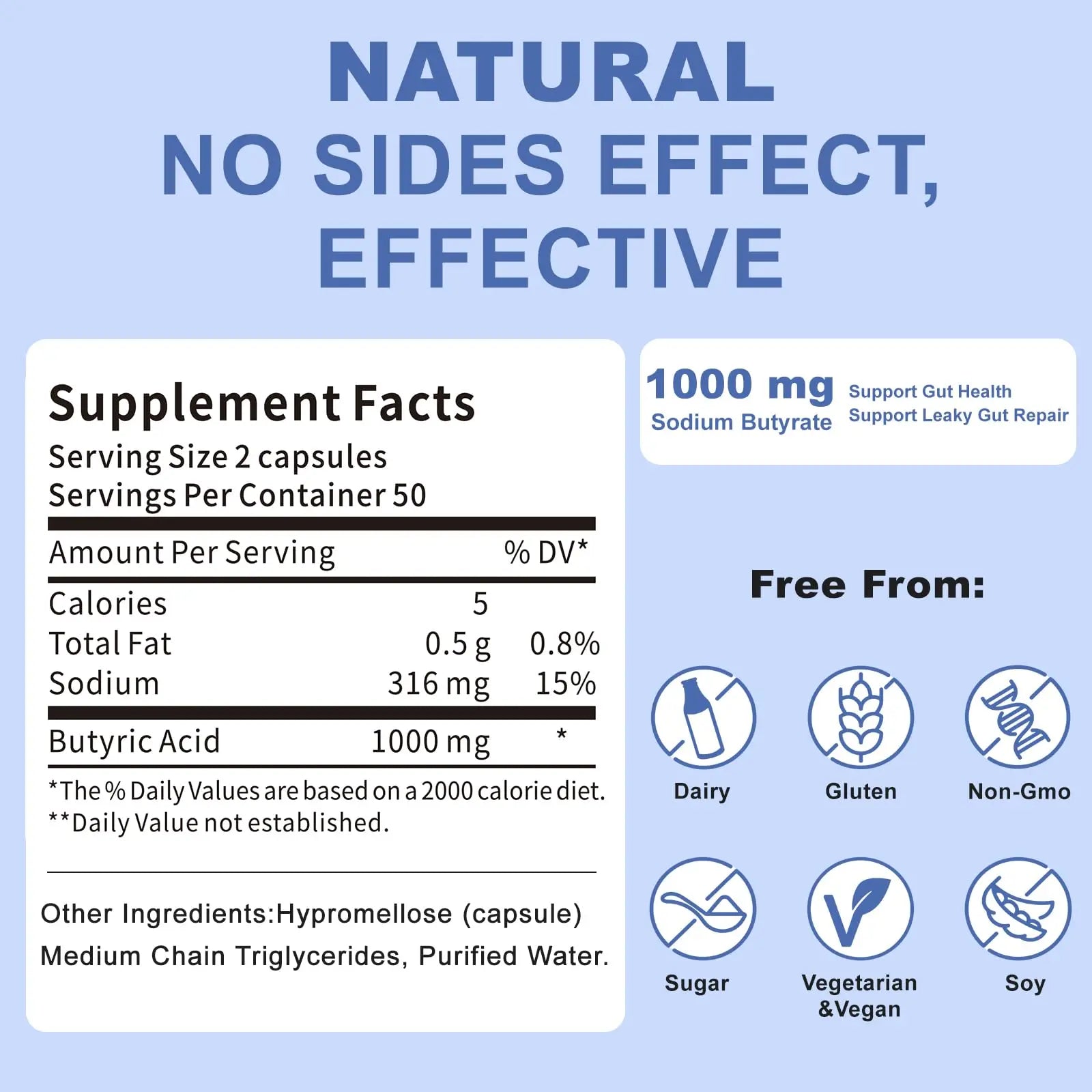 Sodium Butyrate, Butyrate Gut Health Supplement, Postbiotic for Gut, Stomach & Digestive, Support IBS, Leaky Gut, Gas & Bloat, Low Odor, 100 Vegan Capsules JkrovaBuy Supplements Australia