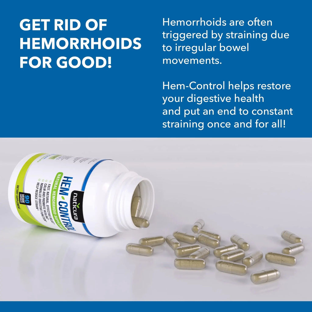 Naticura Hem-Control - Fast Effective Hemorrhoid Treatment Supplement - Powerful Formula to Promote Symptom Relief, Shrinking of Hemorrhoids, Ease Discomfort - 90 Vegan Capsules - Made in USA NaticuraBuy Supplements Australia