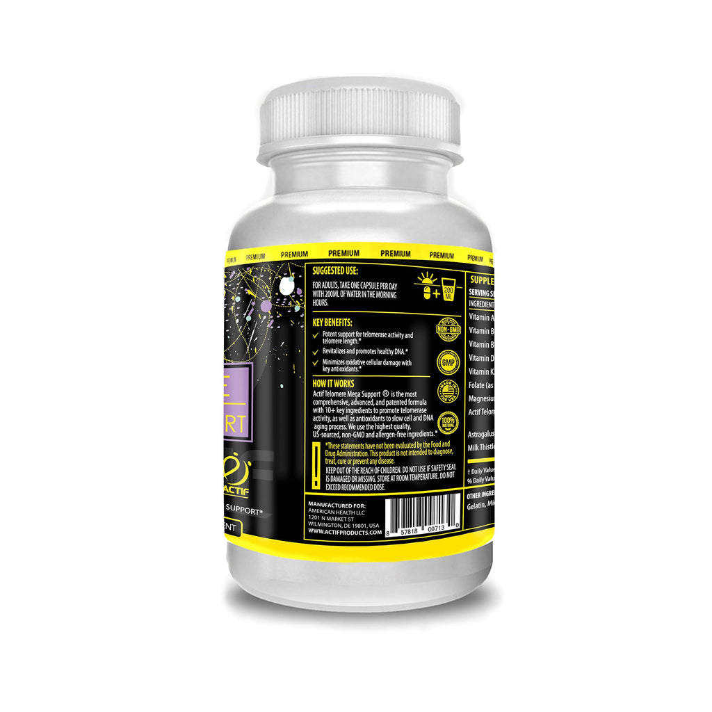 ACTIF Telomere Mega Support with 10+ Factors, Non-GMO, Telomerase and DNA Supplement for Energy, Memory and Anti-Aging, Made in USA, 60 Count ACTIFBuy Supplements Australia