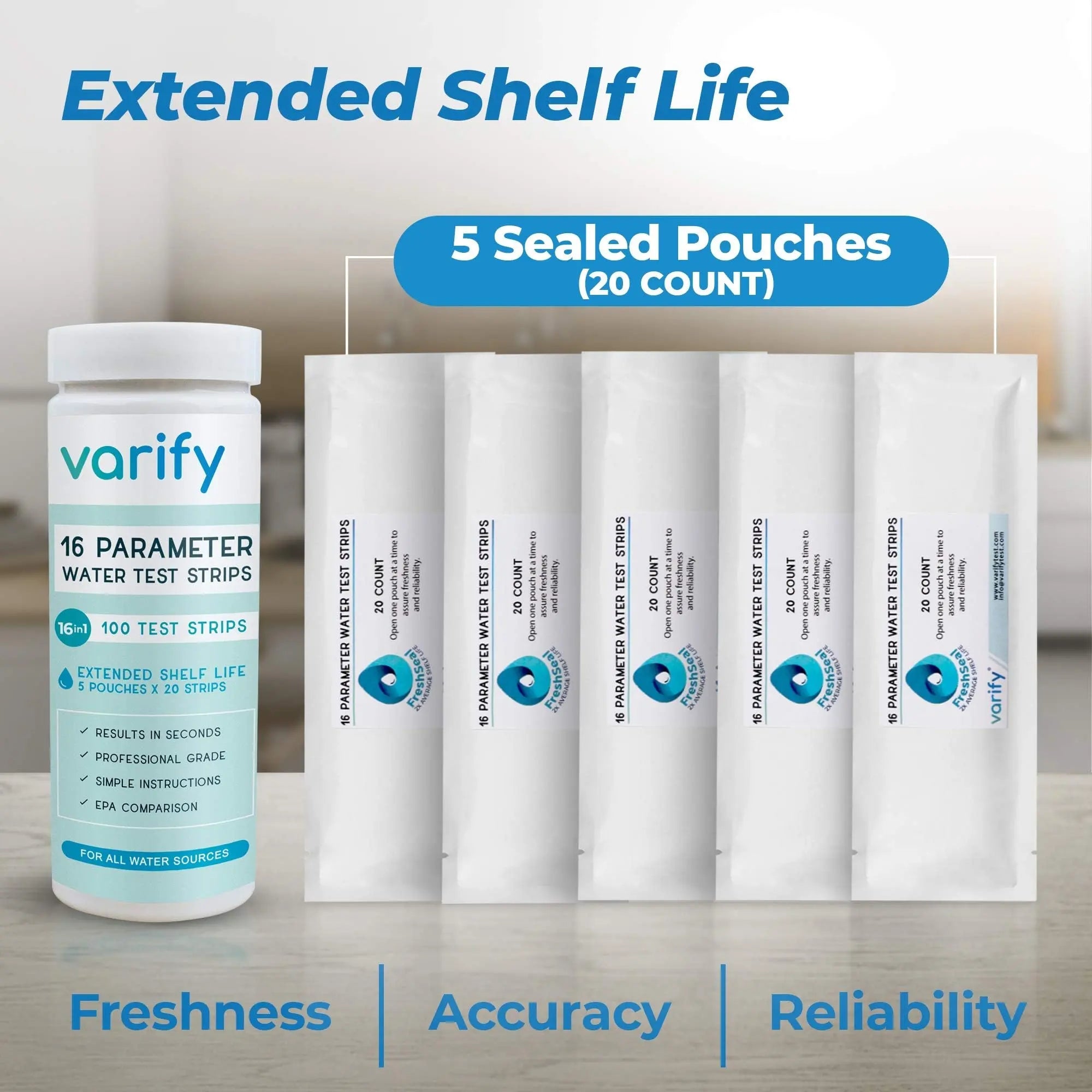 Varify 17in1 Complete Drinking Water Test Kit - 100 Strips + 2 Bacteria Tester Kits - Well, Tap, Home, City Water Testing Strip for Lead, Alkaline, Chlorine, Hardness, Iron, Fluoride, Copper & More VARIFYBuy Supplements Australia