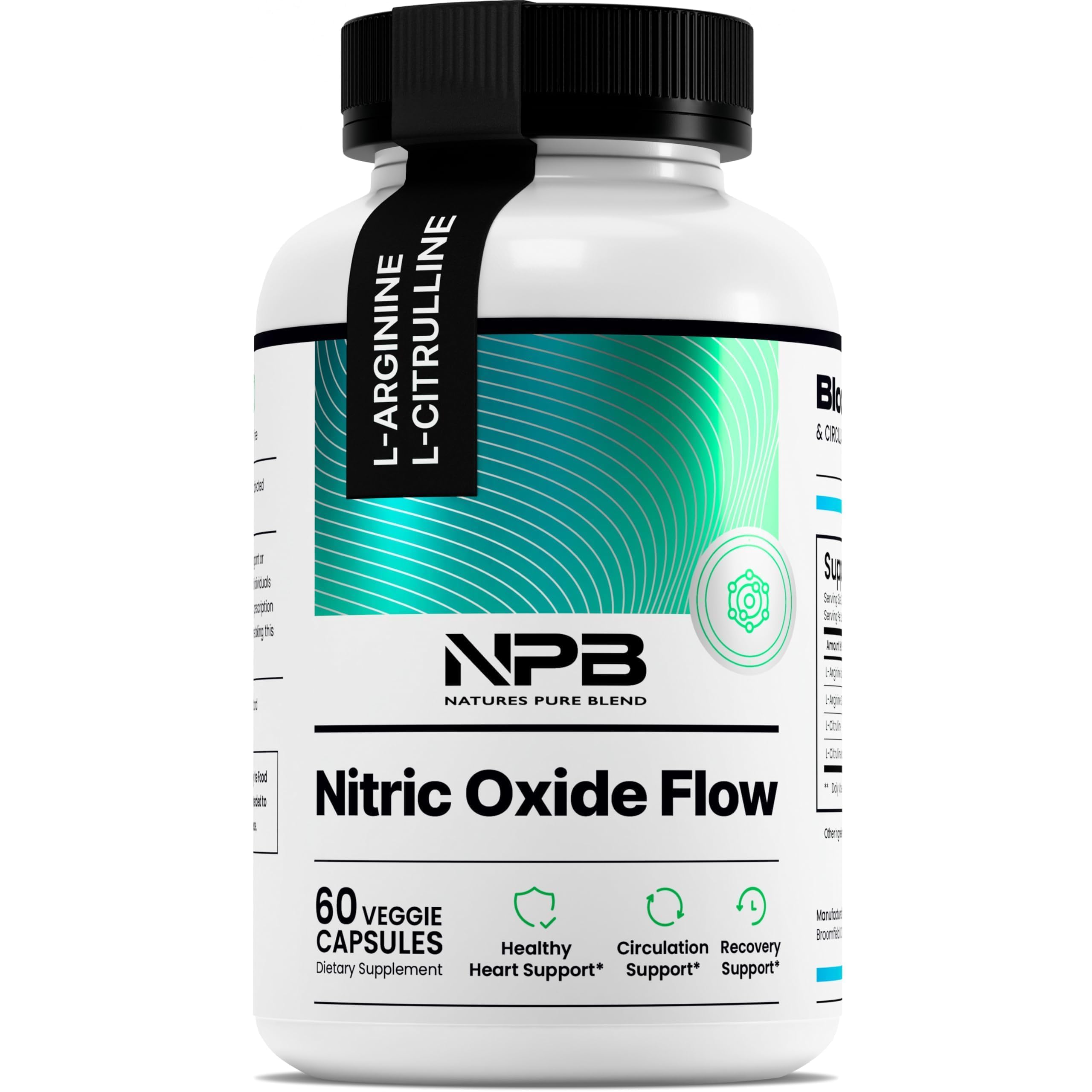Nature's Pure Blend Nitric Oxide Supplements for Men – L-Arginine L-Citrulline – Heart Support & Flow Circulation Booster – 1500MG L Arginine and L Citrulline, Preworkout, Bodybuilding