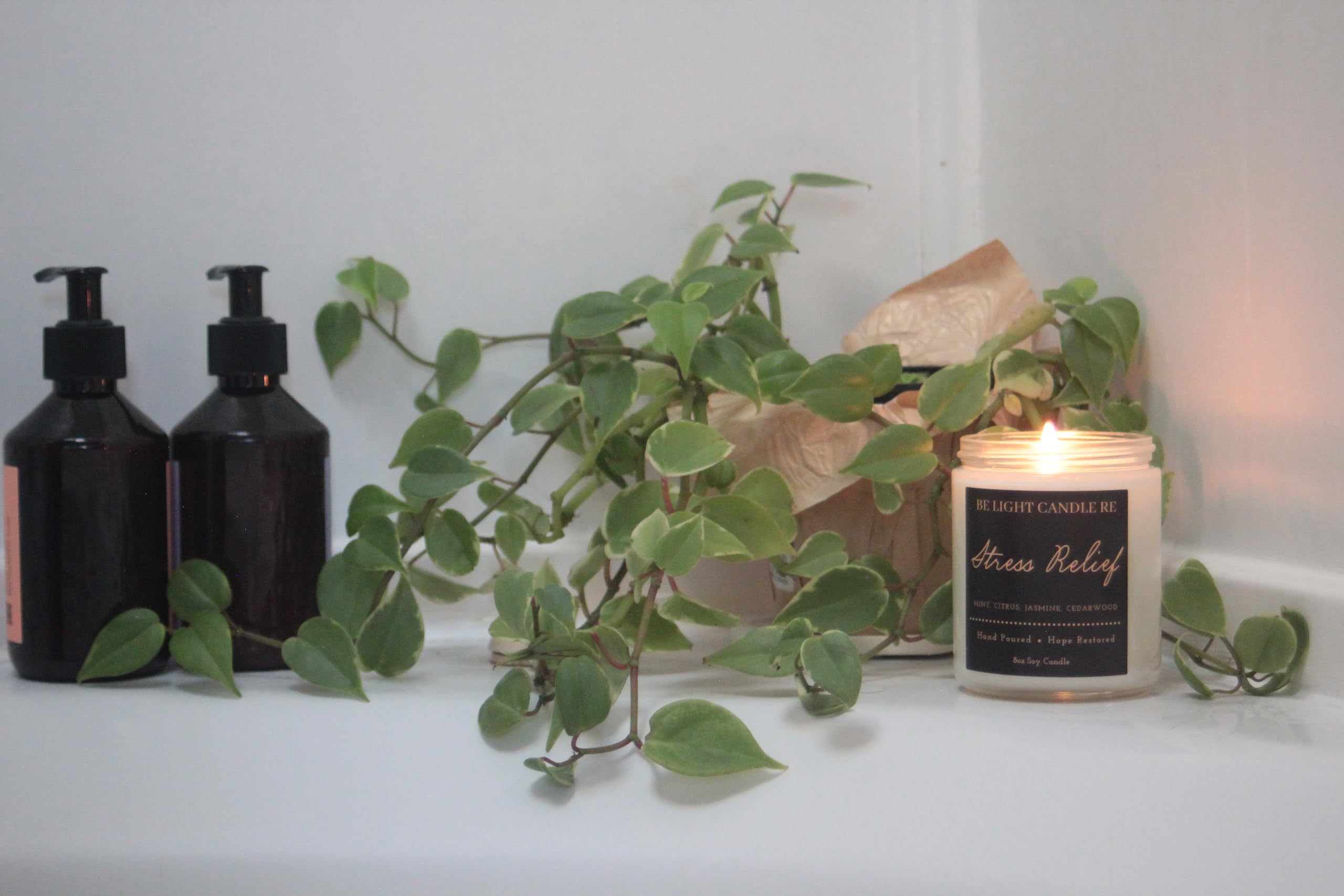 Stress Relief Candle | Purpose-Driven Soy Candles | Scented Candle for Home | 8oz Long Lasting Candle Be Light Candle REBuy Supplements Australia