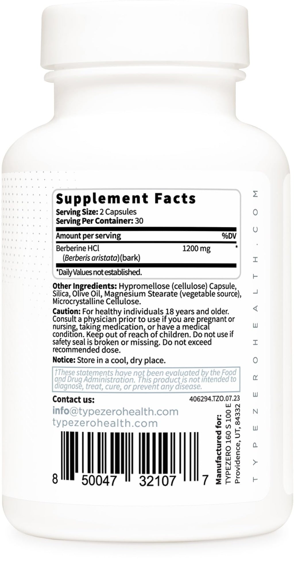 Type Zero Berberine HCL 1200mg 60 Capsules - Clean, Non-GMO, Gluten Free Supplement Type ZeroBuy Supplements Australia